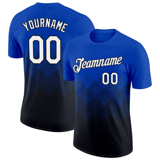 Custom Thunder Blue White-Black 3D Pattern Design Gradient Square Shapes Performance T-Shirt - Main View