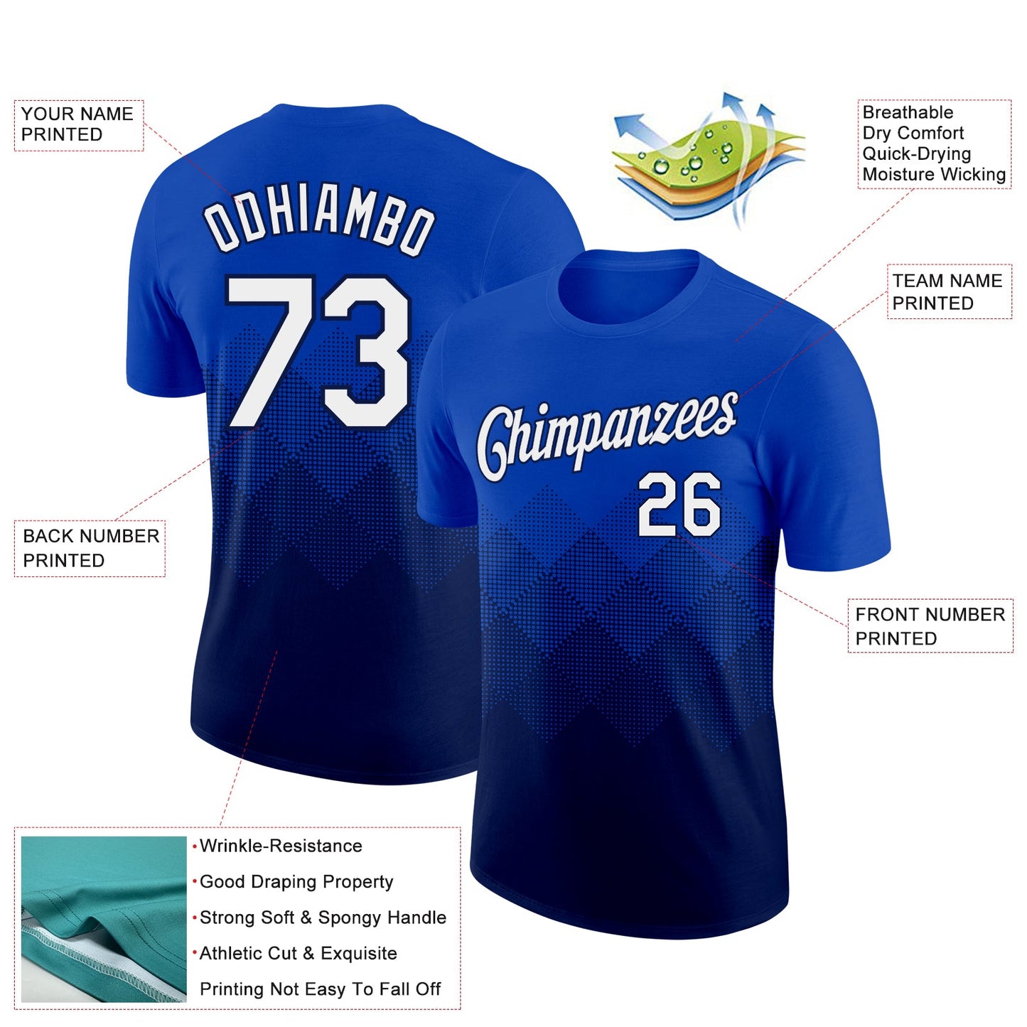 Custom Thunder Blue White-Navy 3D Pattern Design Gradient Square Shapes Performance T-Shirt view 2