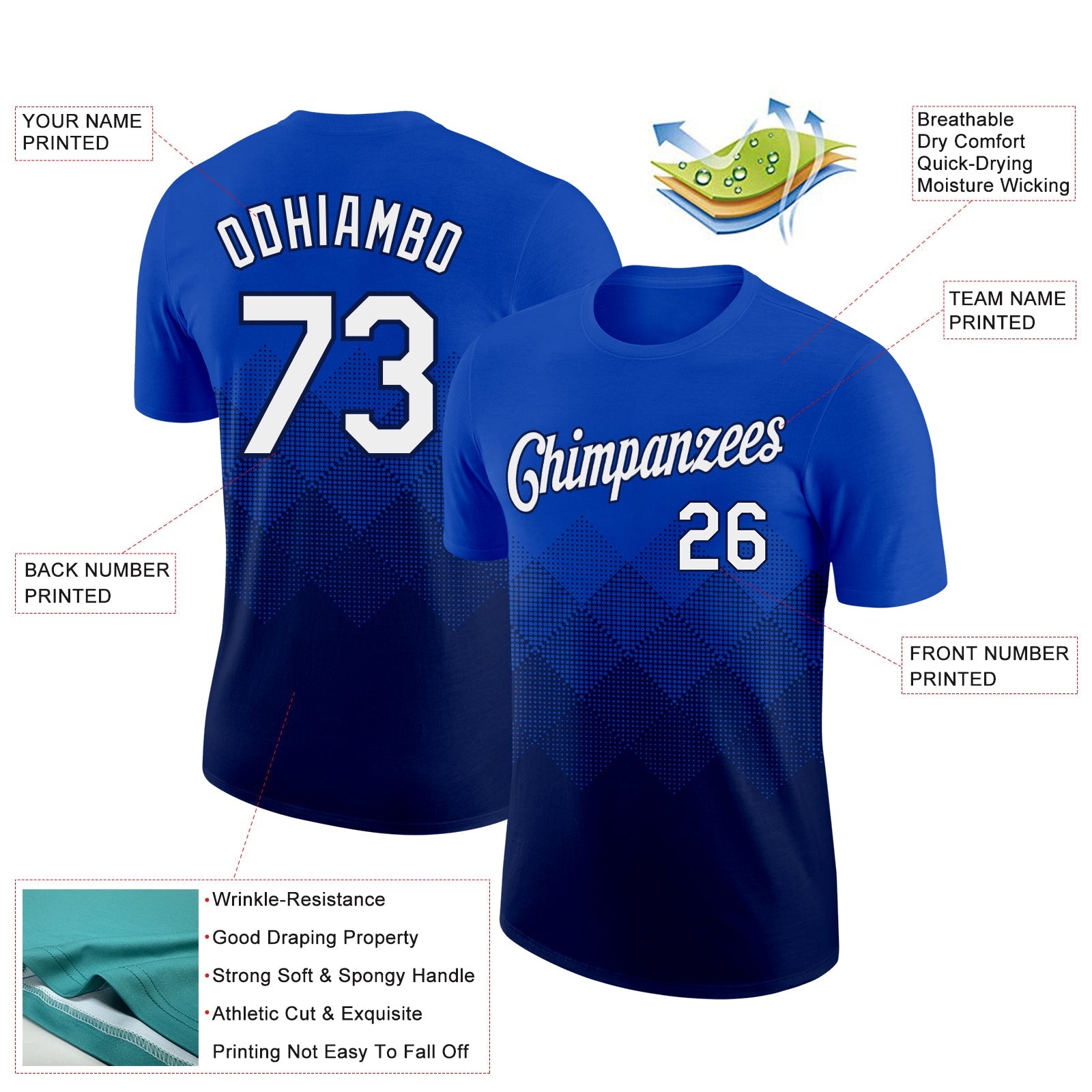 Custom Thunder Blue White-Navy 3D Pattern Design Gradient Square Shapes Performance T-Shirt view 2