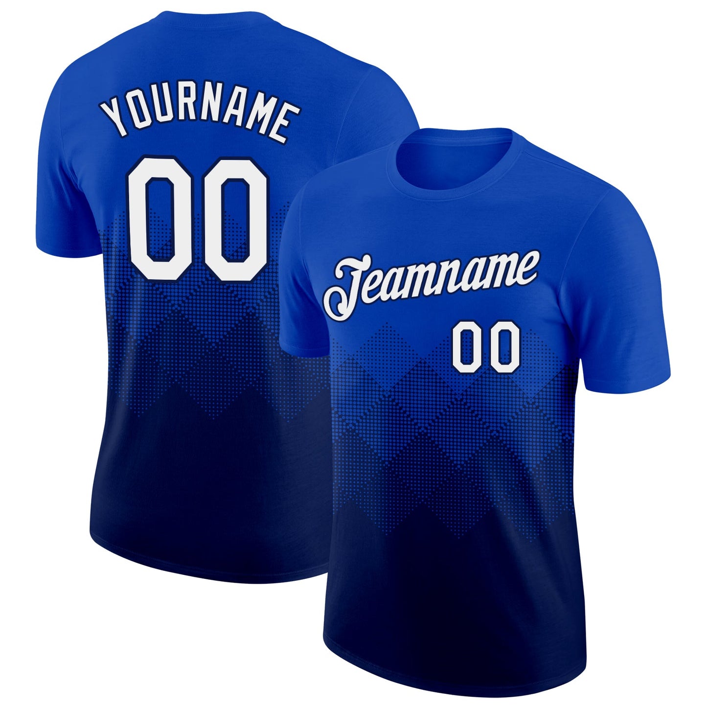 Custom Thunder Blue White-Navy 3D Pattern Design Gradient Square Shapes Performance T-Shirt - Main View
