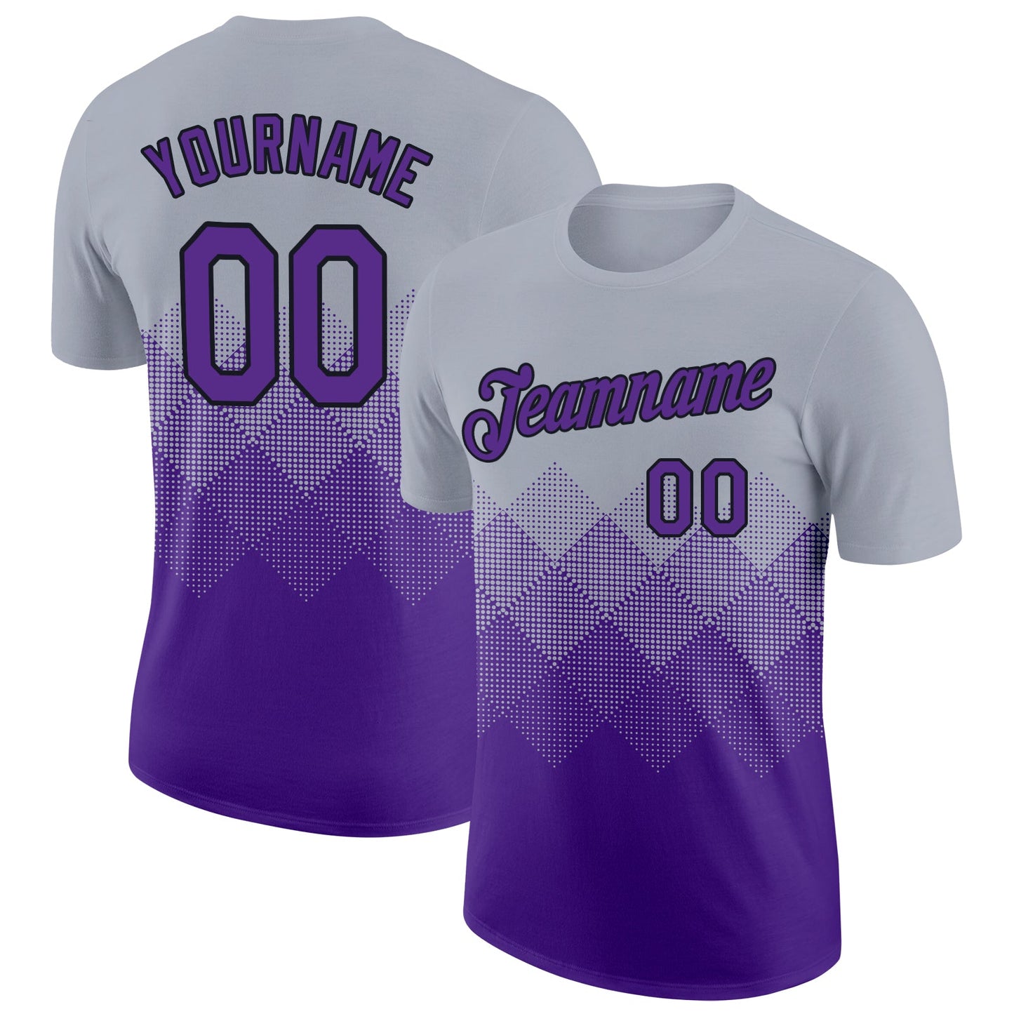 Custom Gray Purple-Black 3D Pattern Design Gradient Square Shapes Performance T-Shirt - Main View
