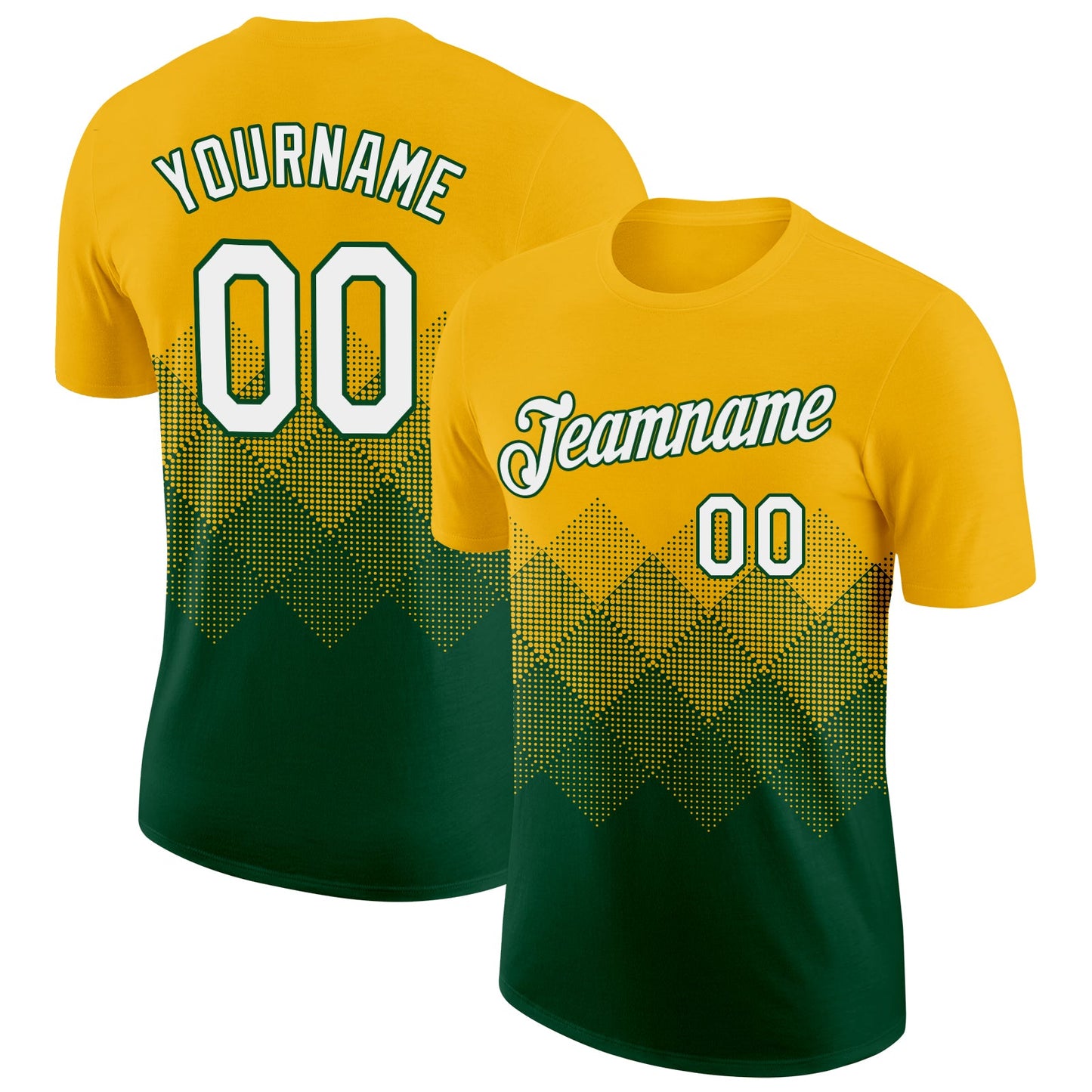 Custom Gold White-Green 3D Pattern Design Gradient Square Shapes Performance T-Shirt - Main View