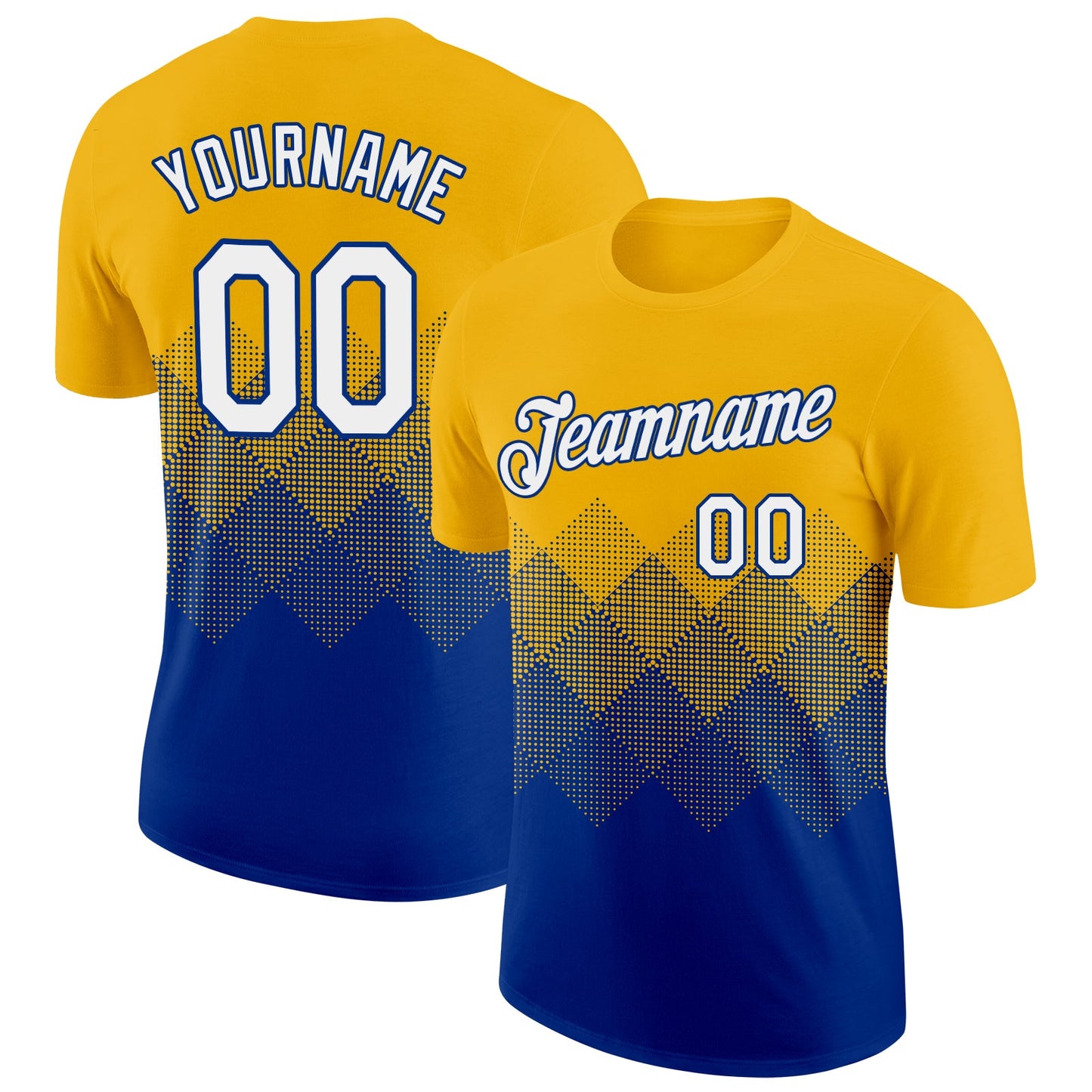 Custom Gold White-Royal 3D Pattern Design Gradient Square Shapes Performance T-Shirt - Main View