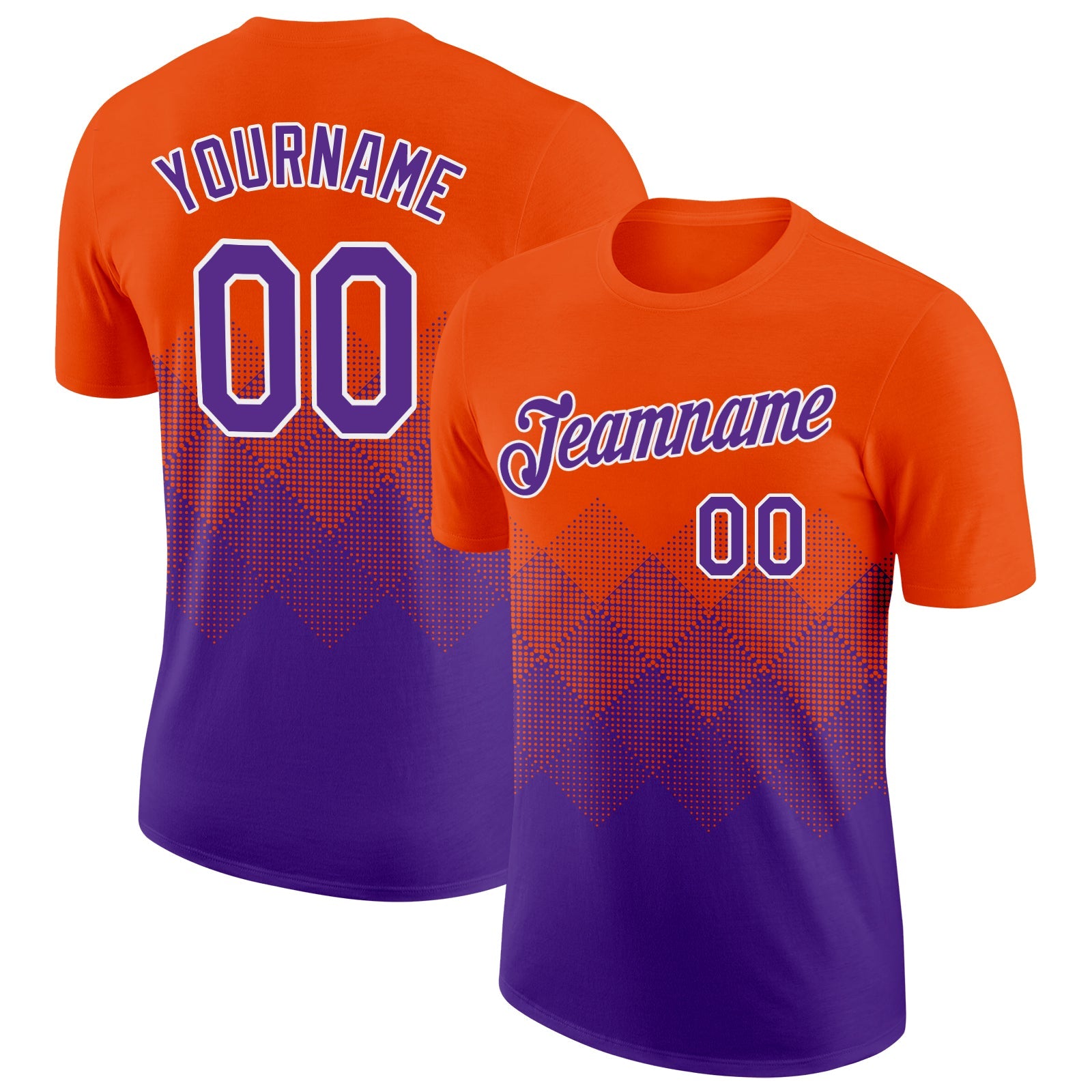 Custom Orange Purple-White 3D Pattern Design Gradient Square Shapes Performance T-Shirt - Main View