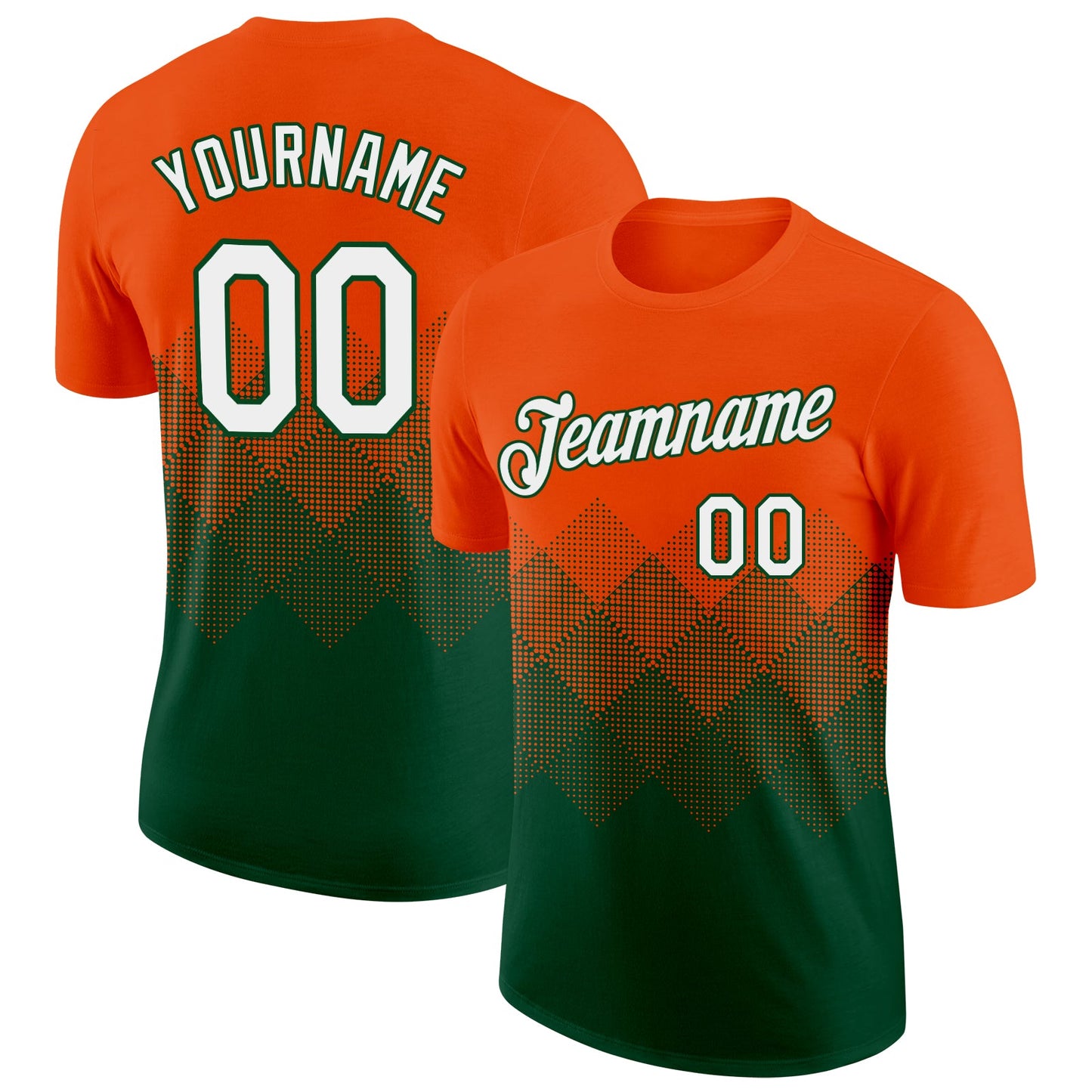 Custom Orange White-Green 3D Pattern Design Gradient Square Shapes Performance T-Shirt - Main View