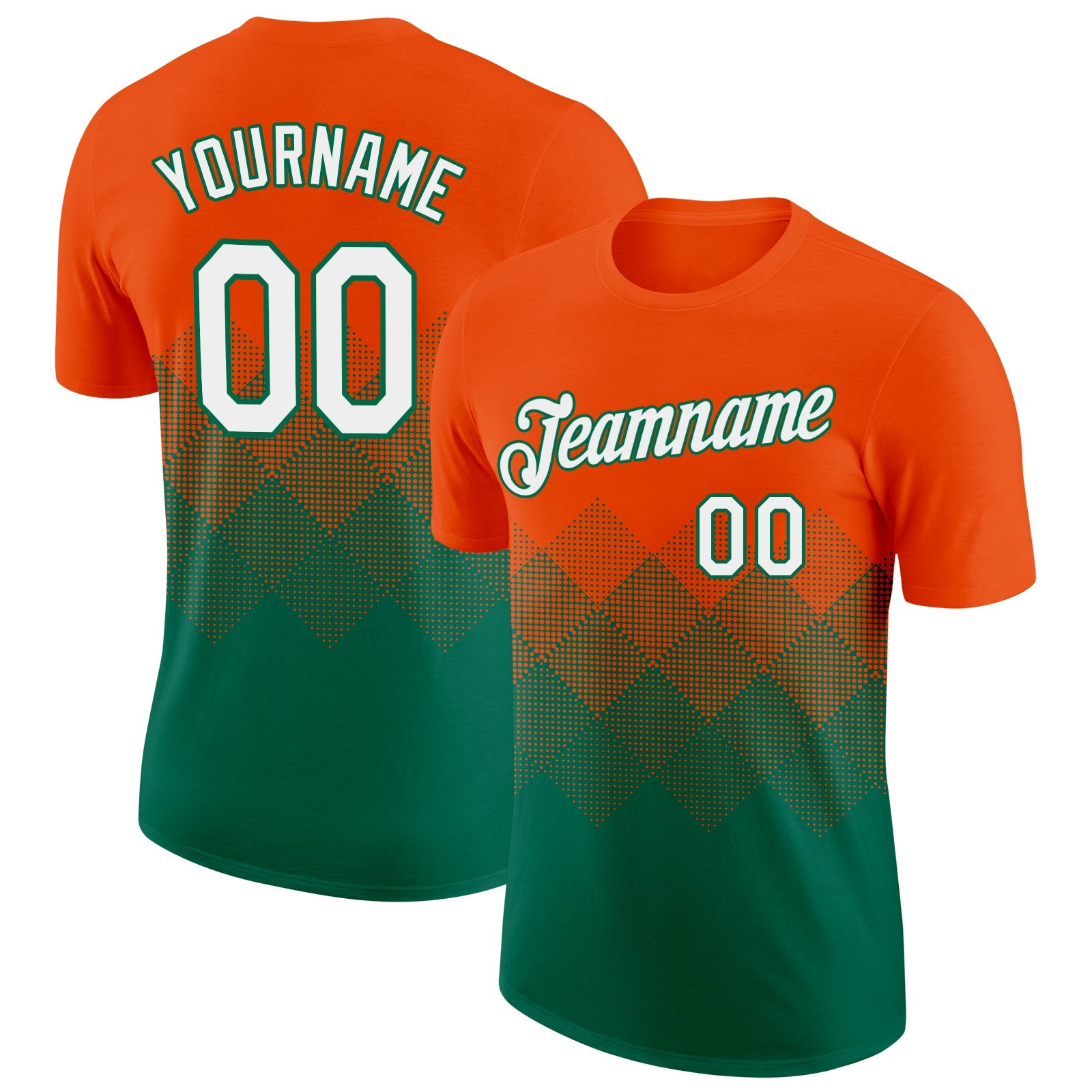 Custom Orange White-Kelly Green 3D Pattern Design Gradient Square Shapes Performance T-Shirt - Main View