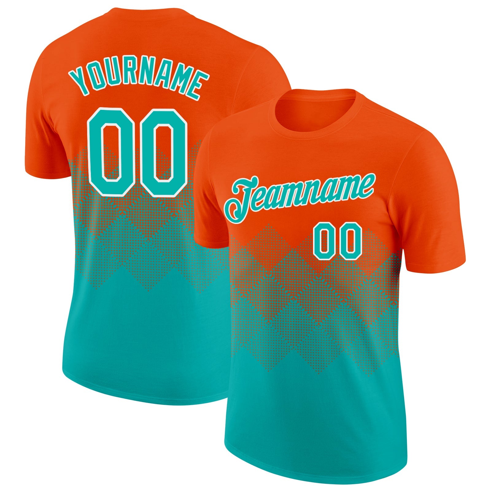 Custom Orange Aqua-White 3D Pattern Design Gradient Square Shapes Performance T-Shirt - Main View