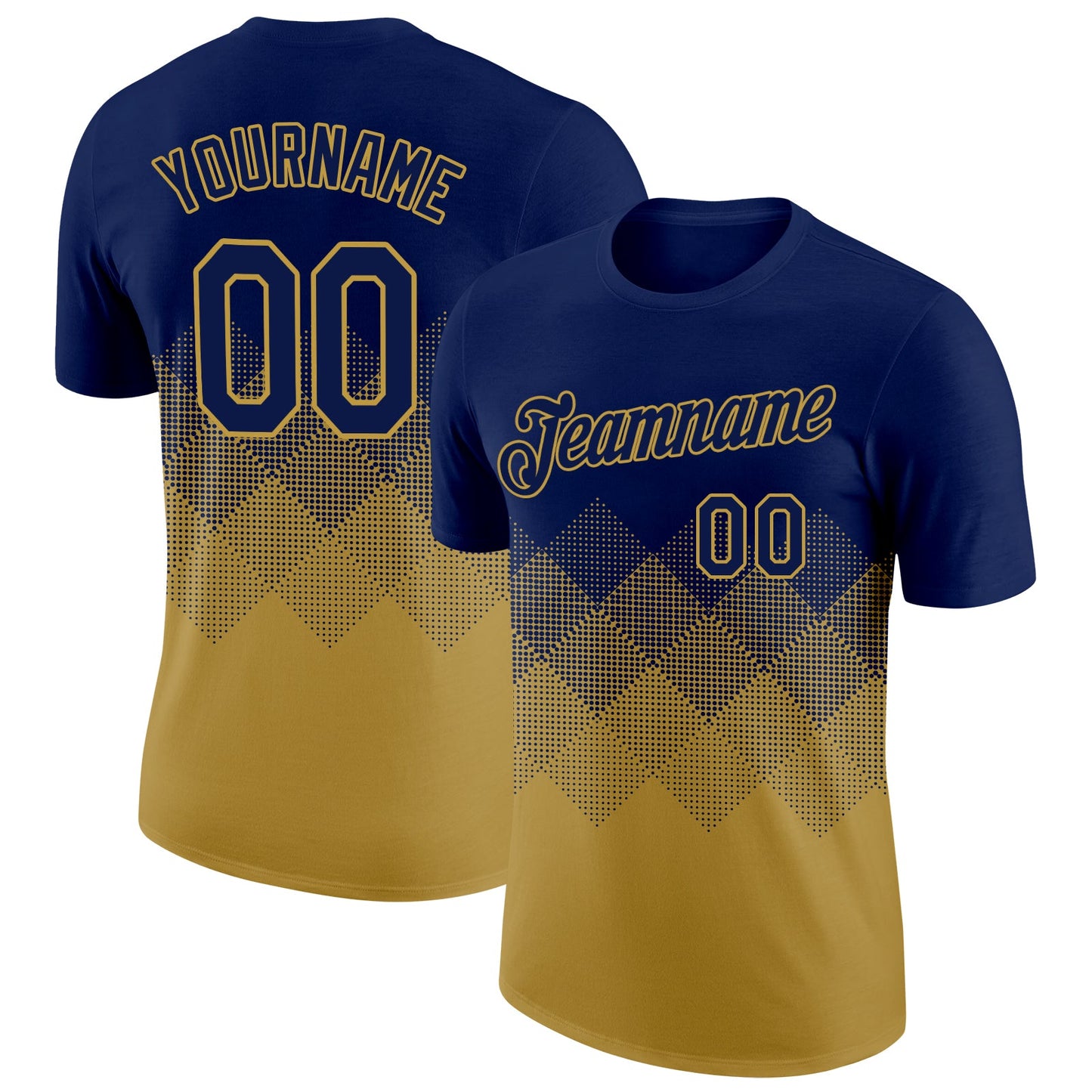 Custom Navy Old Gold 3D Pattern Design Gradient Square Shapes Performance T-Shirt - Main View