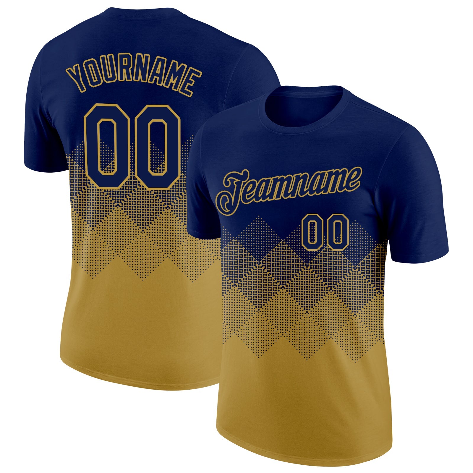 Custom Navy Old Gold 3D Pattern Design Gradient Square Shapes Performance T-Shirt - Main View