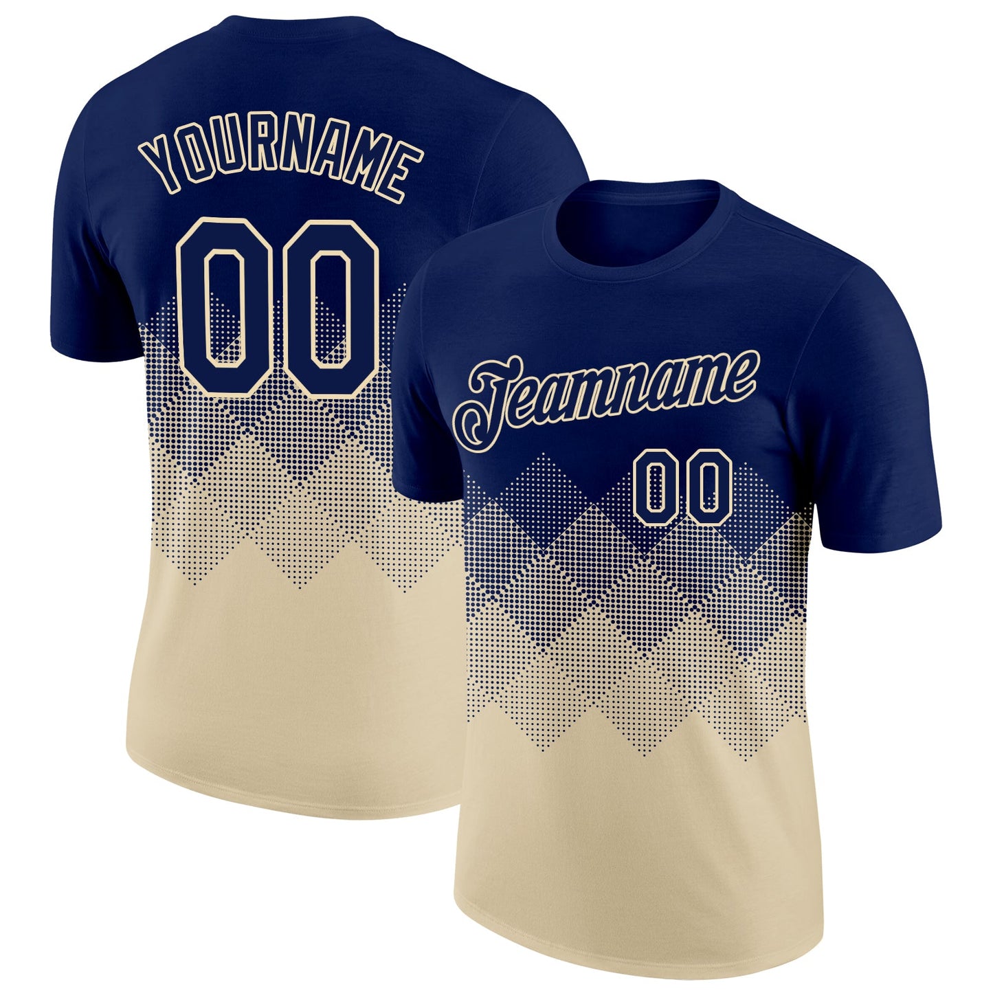 Custom Navy Cream 3D Pattern Design Gradient Square Shapes Performance T-Shirt - Main View