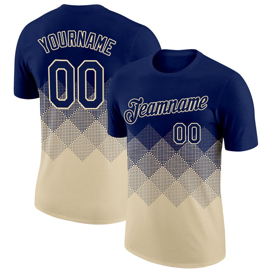 Custom Navy Cream 3D Pattern Design Gradient Square Shapes Performance T-Shirt - Main View