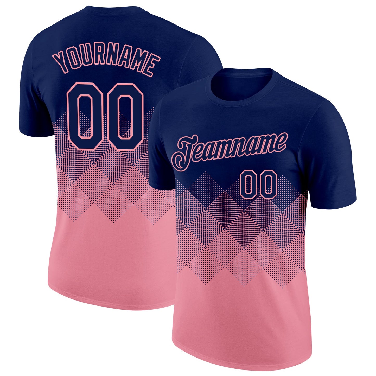 Custom Navy Medium Pink 3D Pattern Design Gradient Square Shapes Performance T-Shirt - Main View