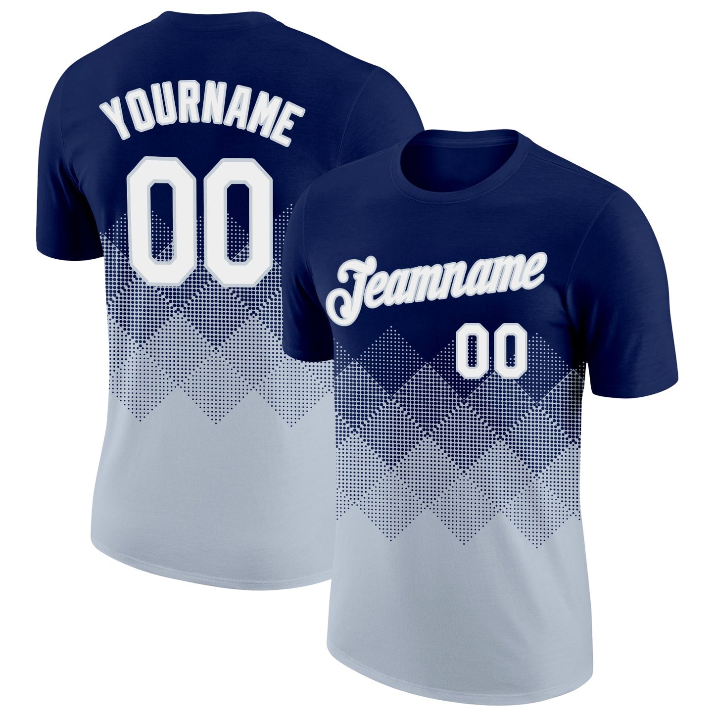 Custom Navy White-Silver 3D Pattern Design Gradient Square Shapes Performance T-Shirt - Main View