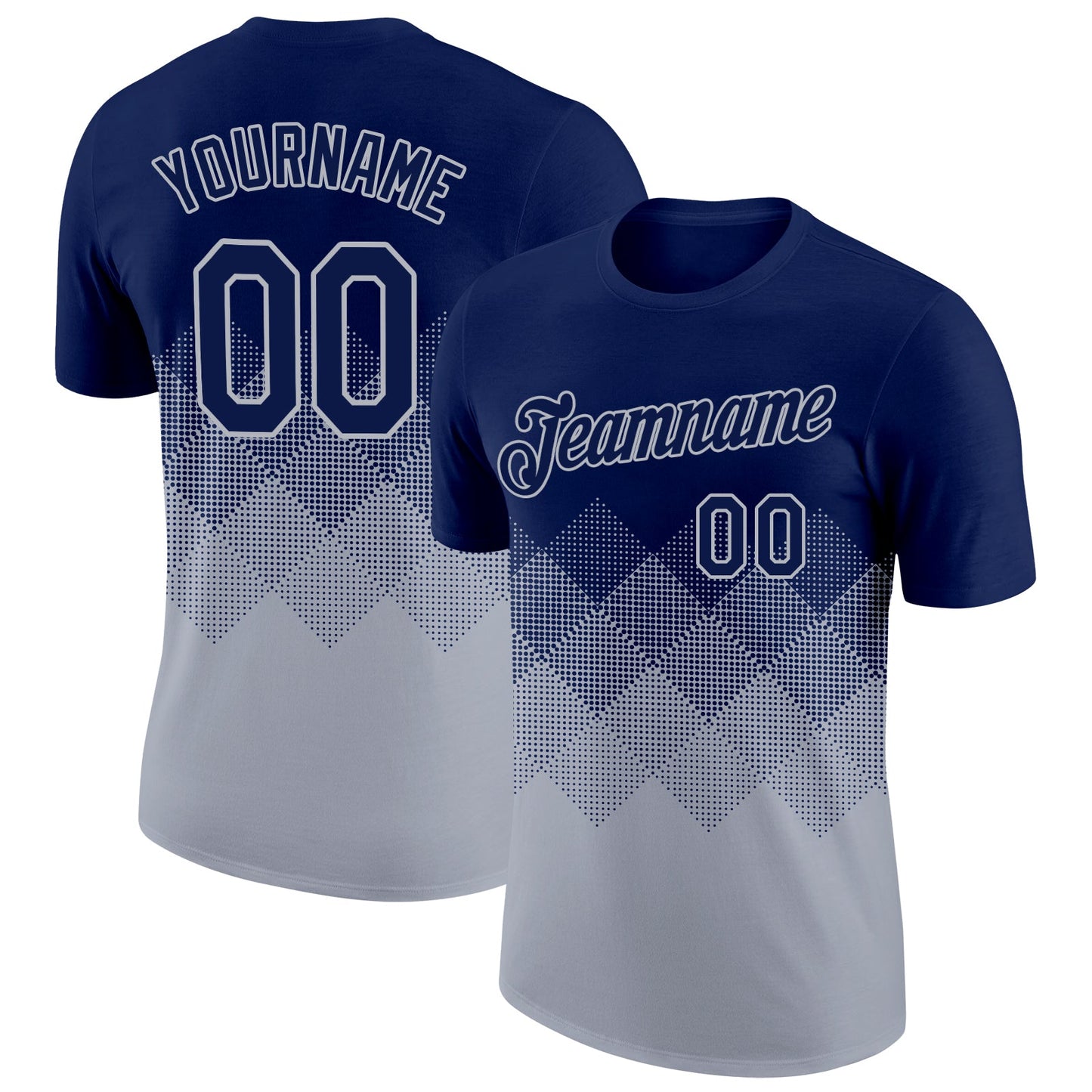 Custom Navy Gray 3D Pattern Design Gradient Square Shapes Performance T-Shirt - Main View