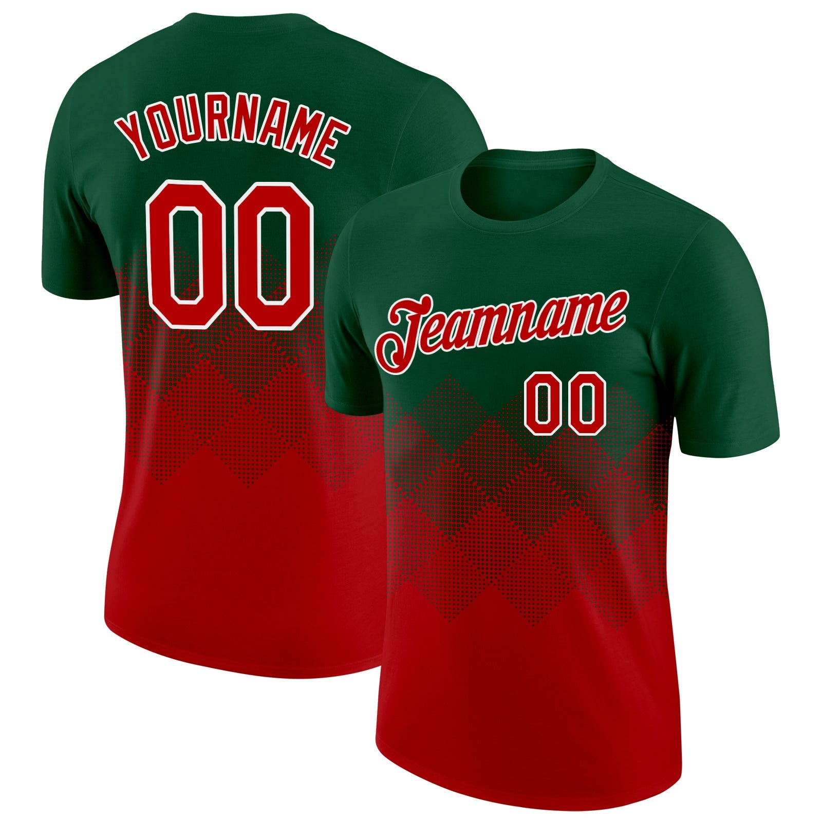 Custom Green Red-White 3D Pattern Design Gradient Square Shapes Performance T-Shirt - Main View