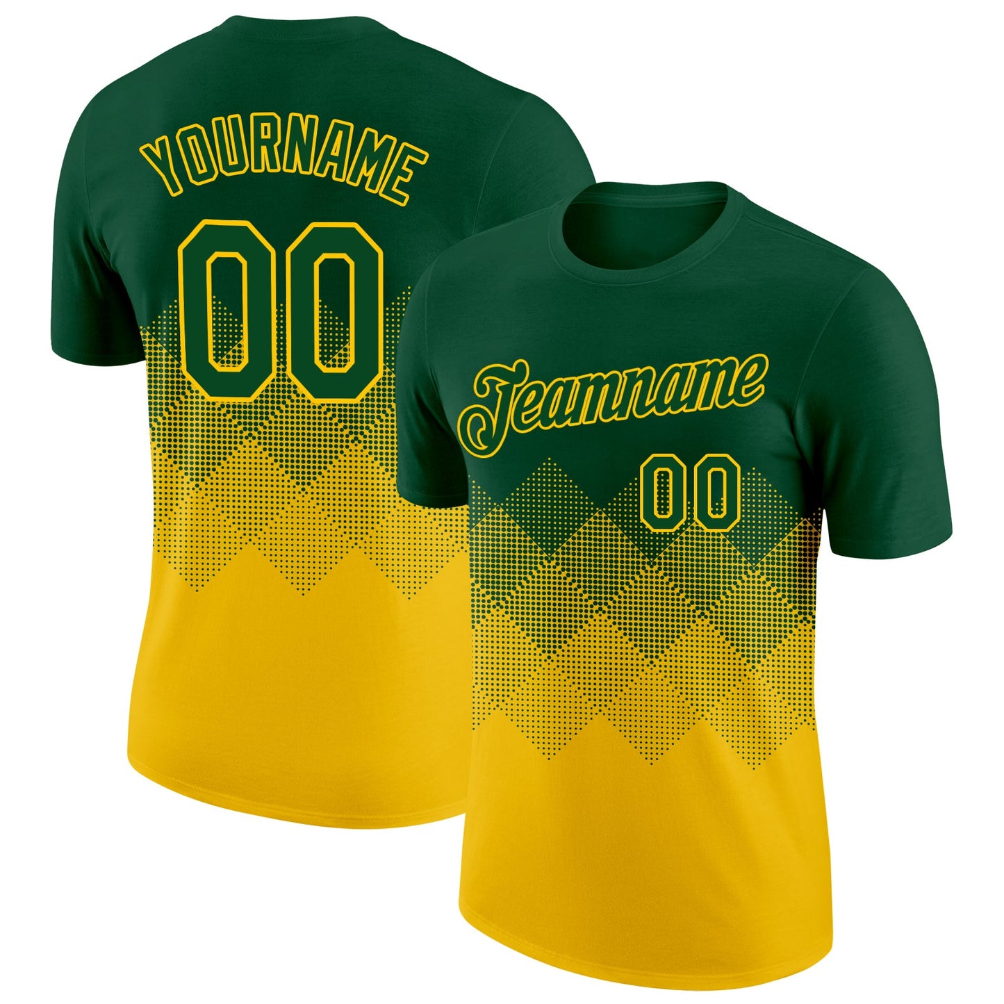 Custom Green Yellow 3D Pattern Design Gradient Square Shapes Performance T-Shirt - Main View