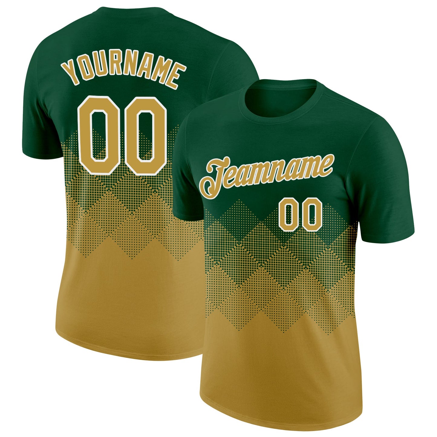 Custom Green Old Gold-White 3D Pattern Design Gradient Square Shapes Performance T-Shirt - Main View