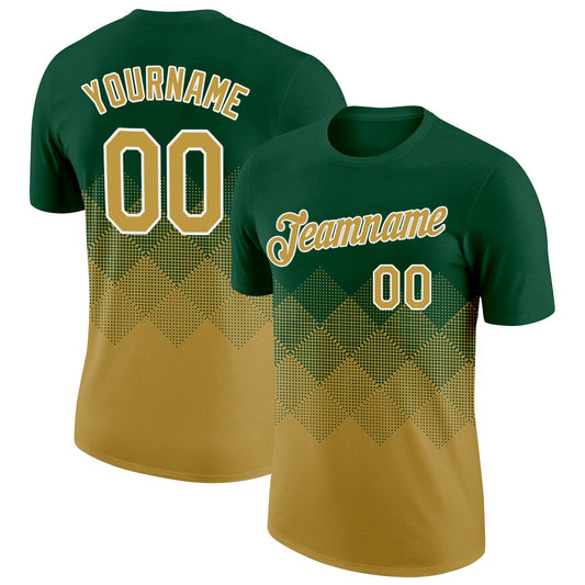 Custom Green Old Gold-White 3D Pattern Design Gradient Square Shapes Performance T-Shirt - Main View