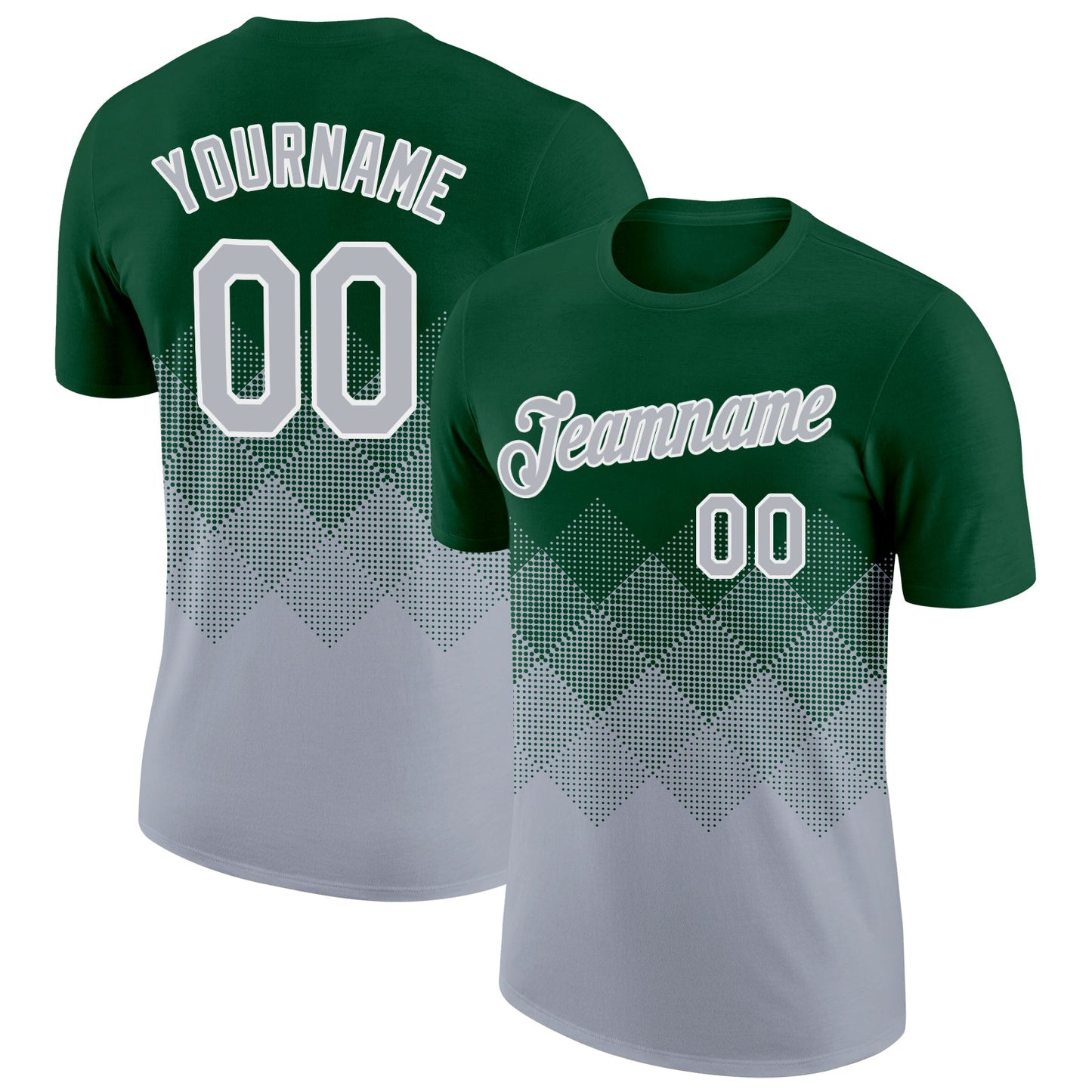 Custom Green Gray-White 3D Pattern Design Gradient Square Shapes Performance T-Shirt - Main View
