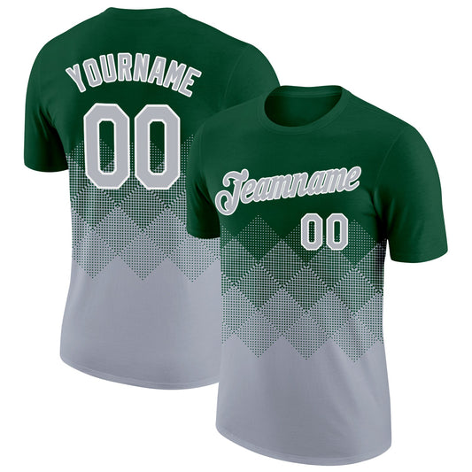 Custom Green Gray-White 3D Pattern Design Gradient Square Shapes Performance T-Shirt - Main View