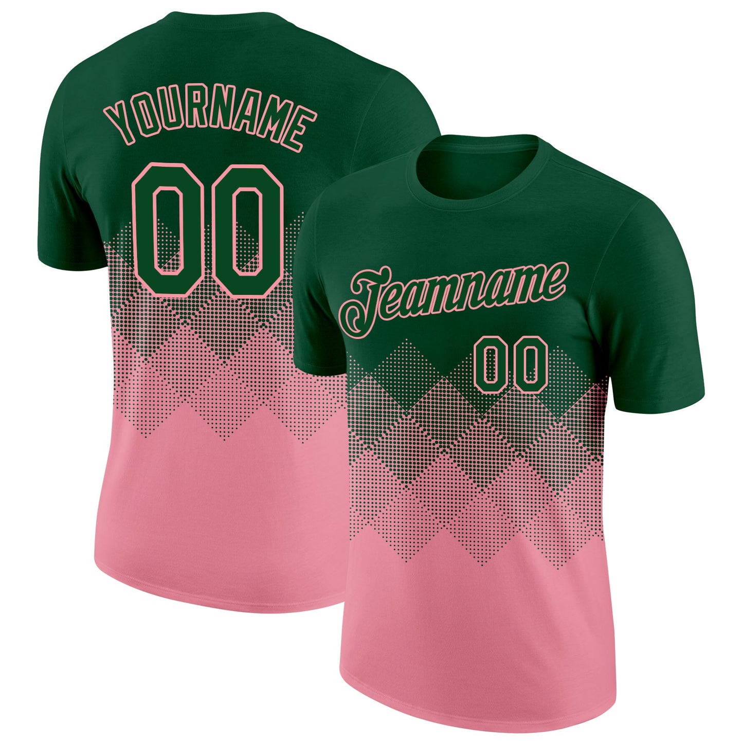 Custom Green Medium Pink 3D Pattern Design Gradient Square Shapes Performance T-Shirt - Main View
