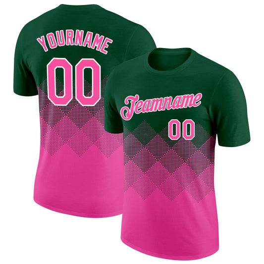 Custom Green Pink-White 3D Pattern Design Gradient Square Shapes Performance T-Shirt - Main View