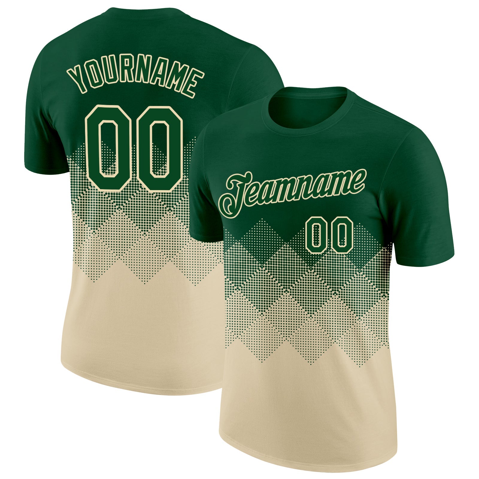Custom Green Cream 3D Pattern Design Gradient Square Shapes Performance T-Shirt - Main View