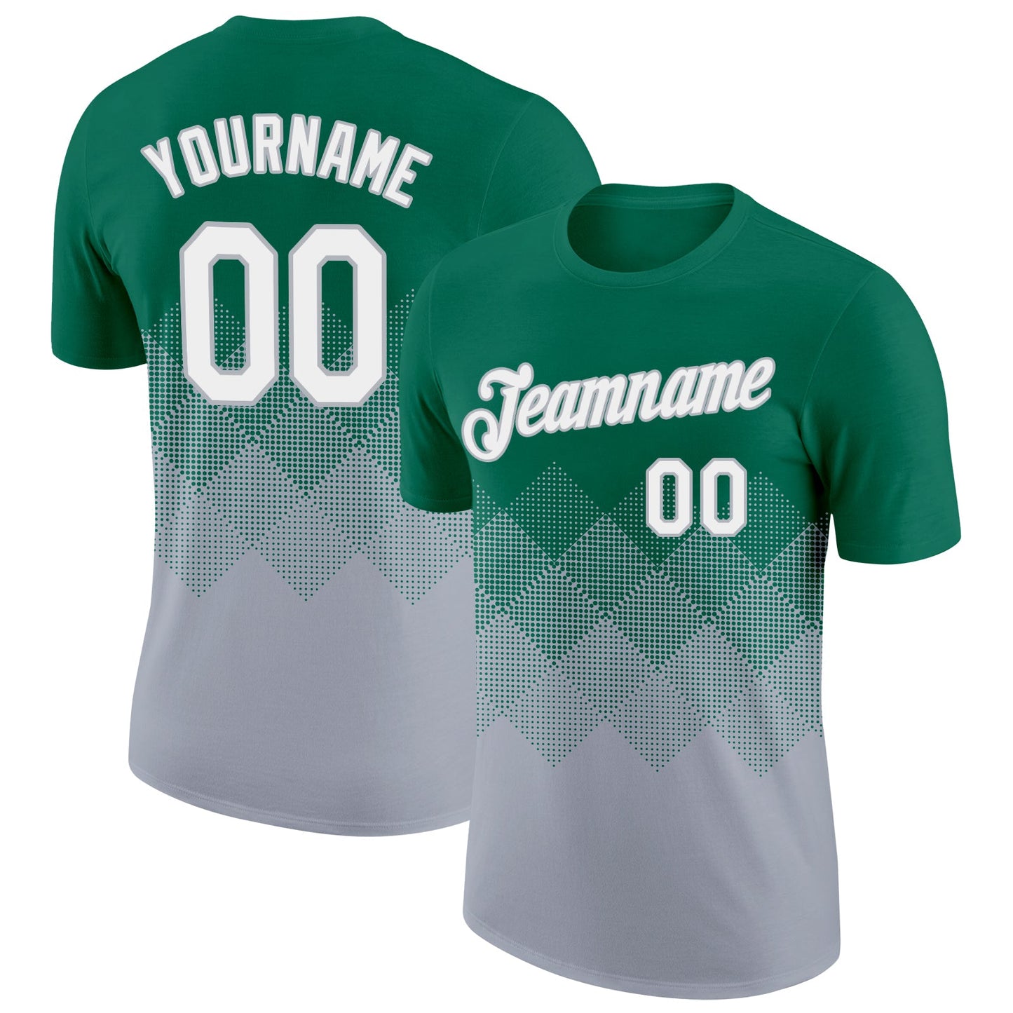 Custom Kelly Green White-Gray 3D Pattern Design Gradient Square Shapes Performance T-Shirt - Main View