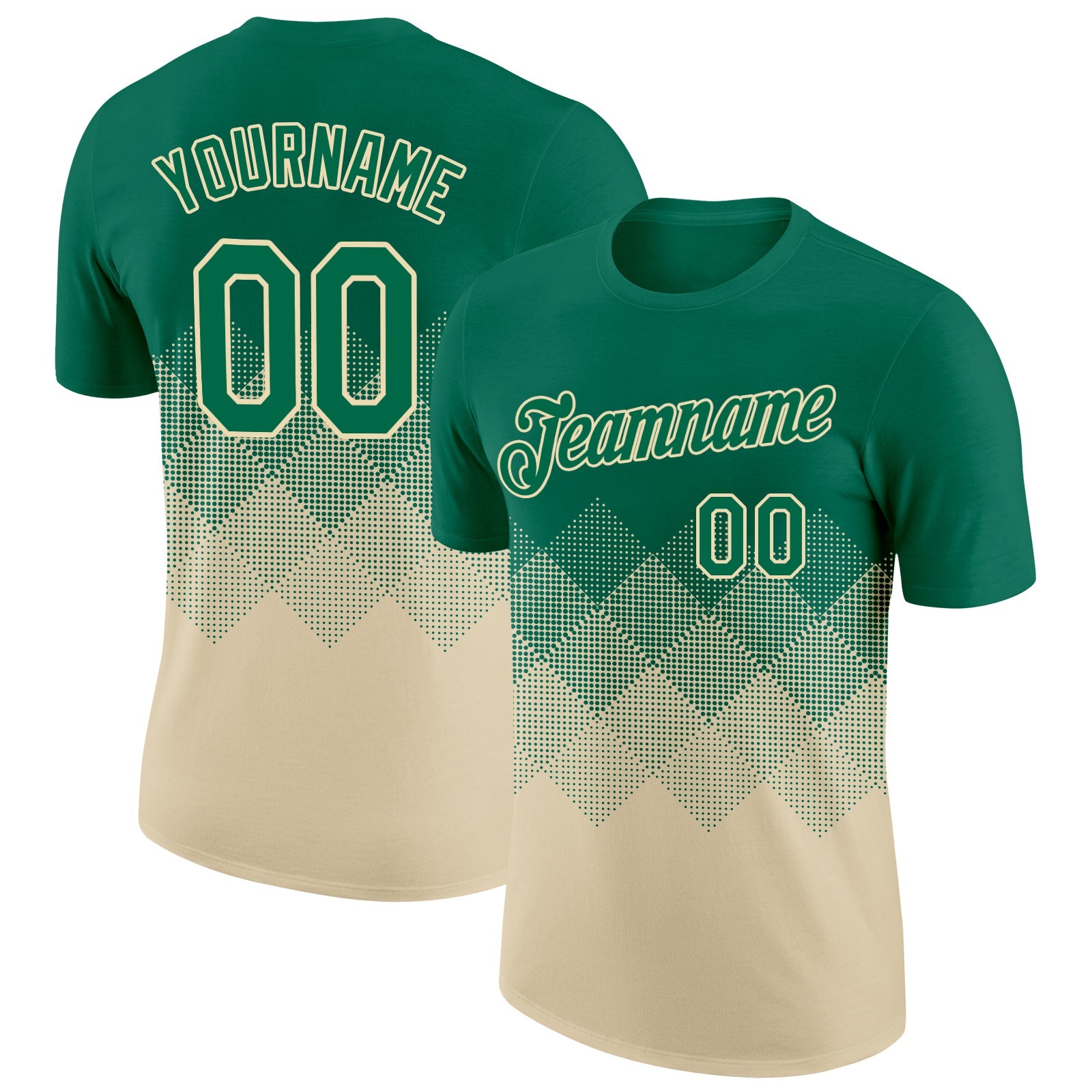 Custom Kelly Green Cream 3D Pattern Design Gradient Square Shapes Performance T-Shirt - Main View