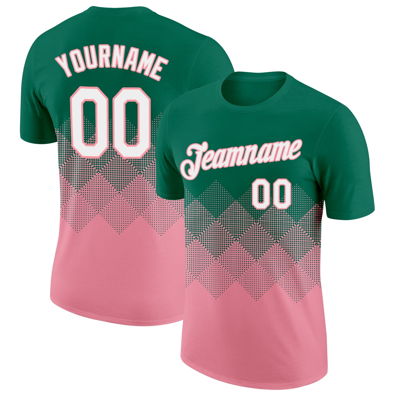 Custom Kelly Green White-Medium Pink 3D Pattern Design Gradient Square Shapes Performance T-Shirt - Main View