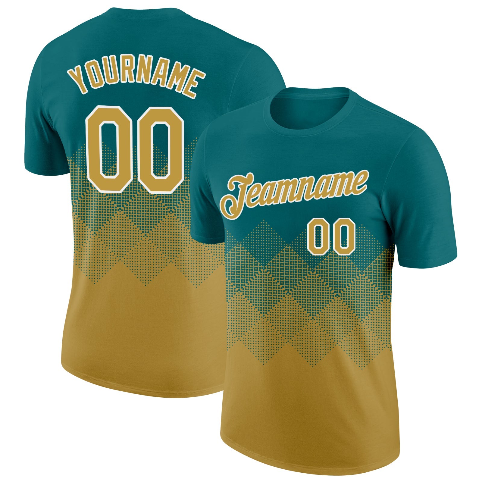 Custom Teal Old Gold-White 3D Pattern Design Gradient Square Shapes Performance T-Shirt - Main View