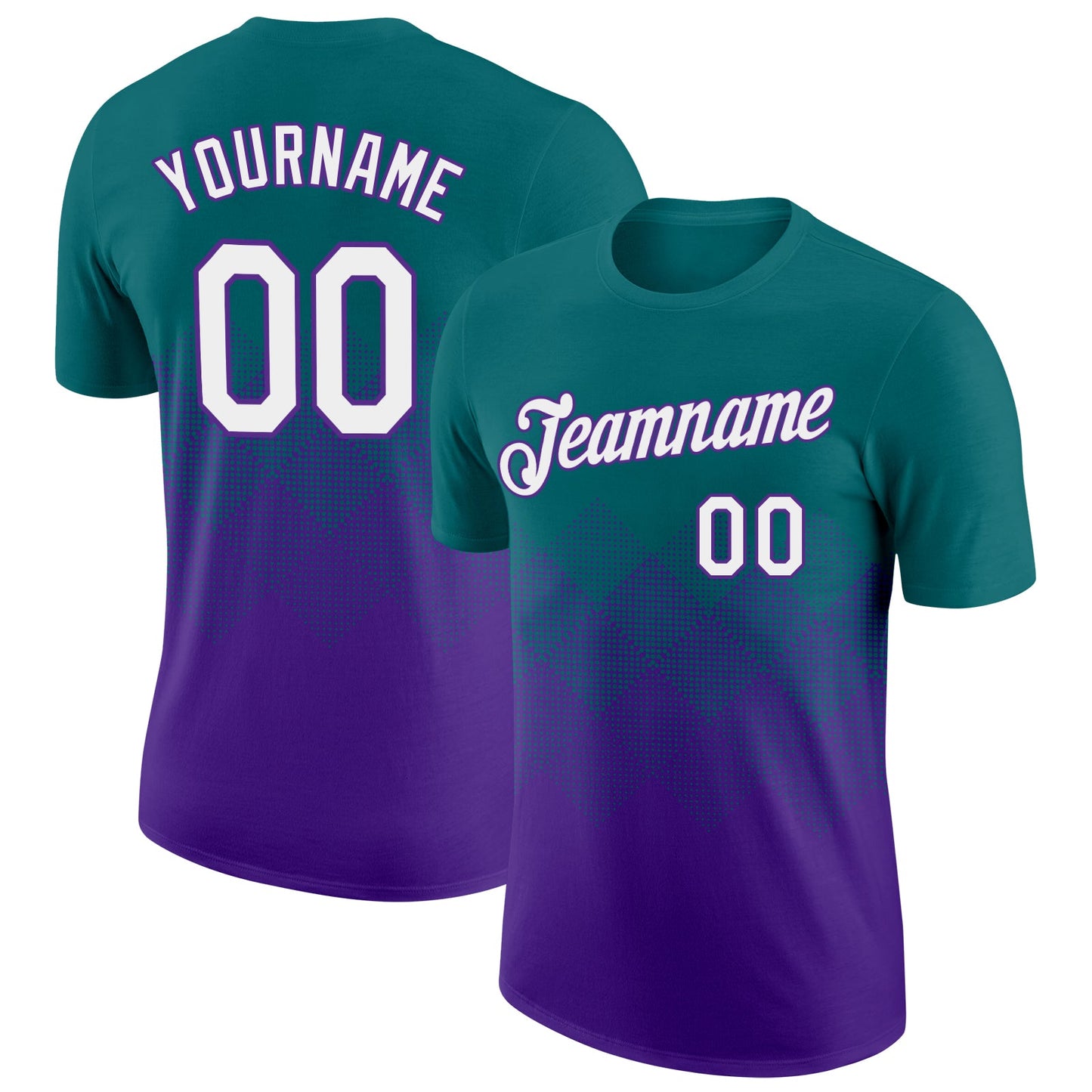 Custom Teal White-Purple 3D Pattern Design Gradient Square Shapes Performance T-Shirt - Main View