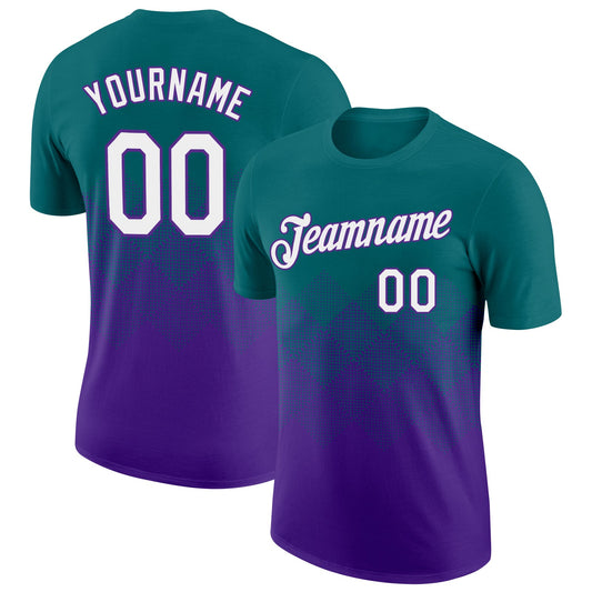 Custom Teal White-Purple 3D Pattern Design Gradient Square Shapes Performance T-Shirt - Main View