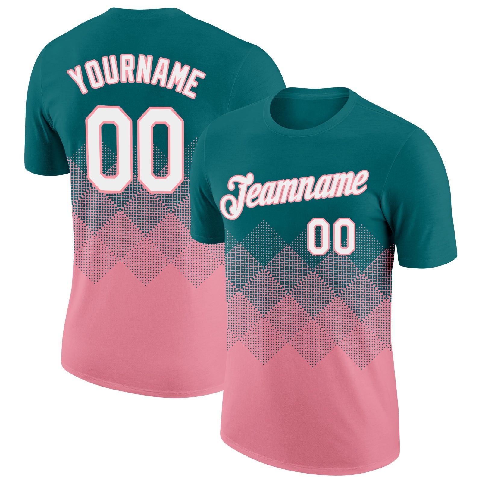 Custom Teal White-Medium Pink 3D Pattern Design Gradient Square Shapes Performance T-Shirt - Main View