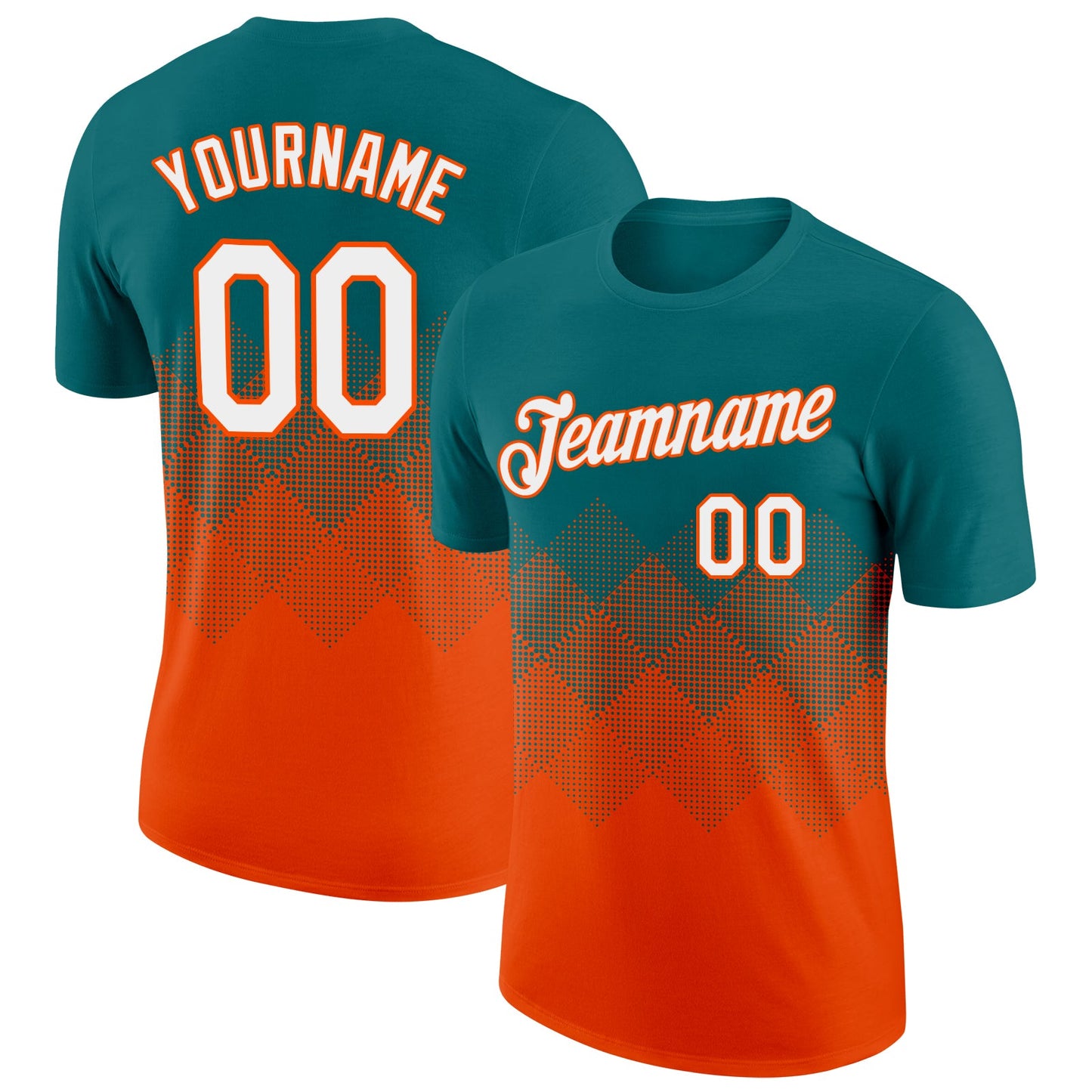 Custom Teal White-Orange 3D Pattern Design Gradient Square Shapes Performance T-Shirt - Main View