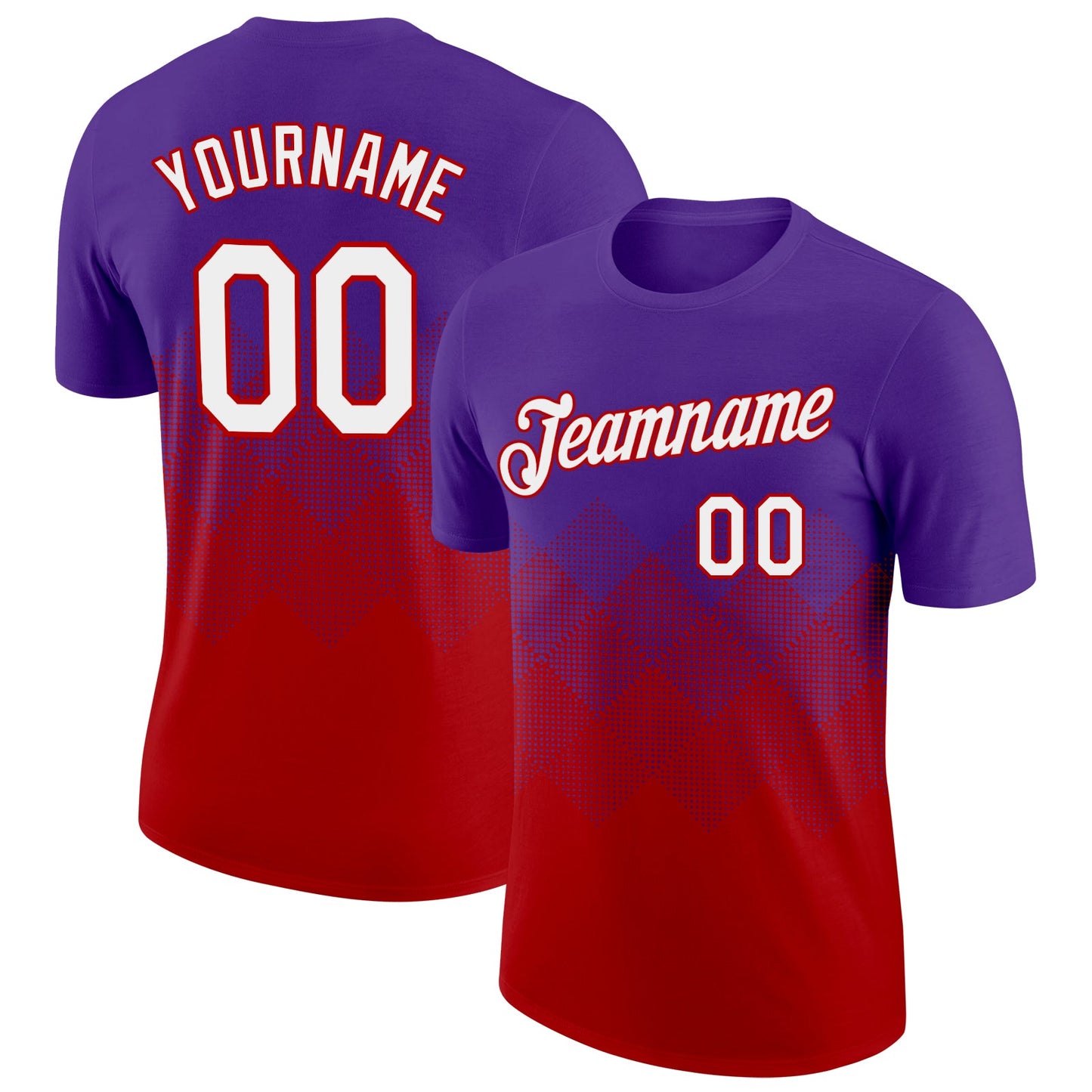 Custom Purple White-Red 3D Pattern Design Gradient Square Shapes Performance T-Shirt - Main View