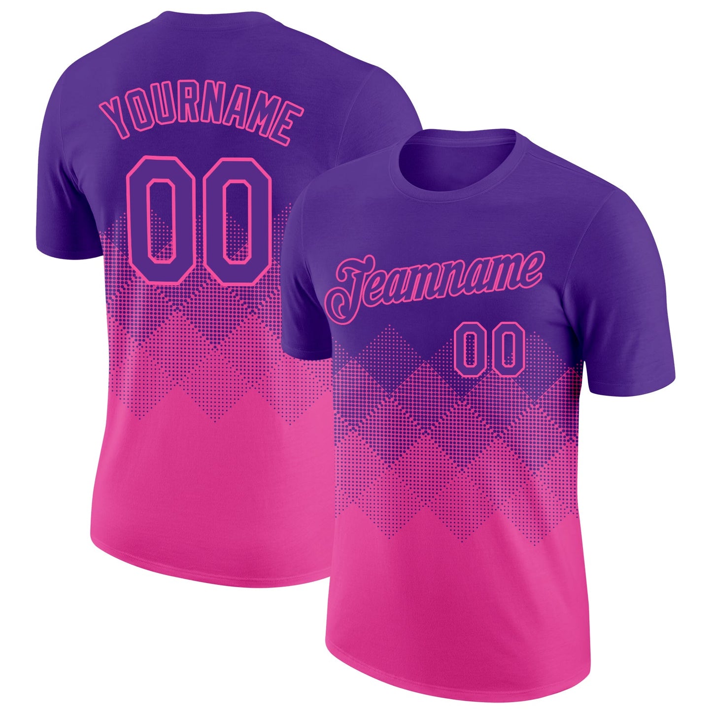 Custom Purple Pink 3D Pattern Design Gradient Square Shapes Performance T-Shirt - Main View