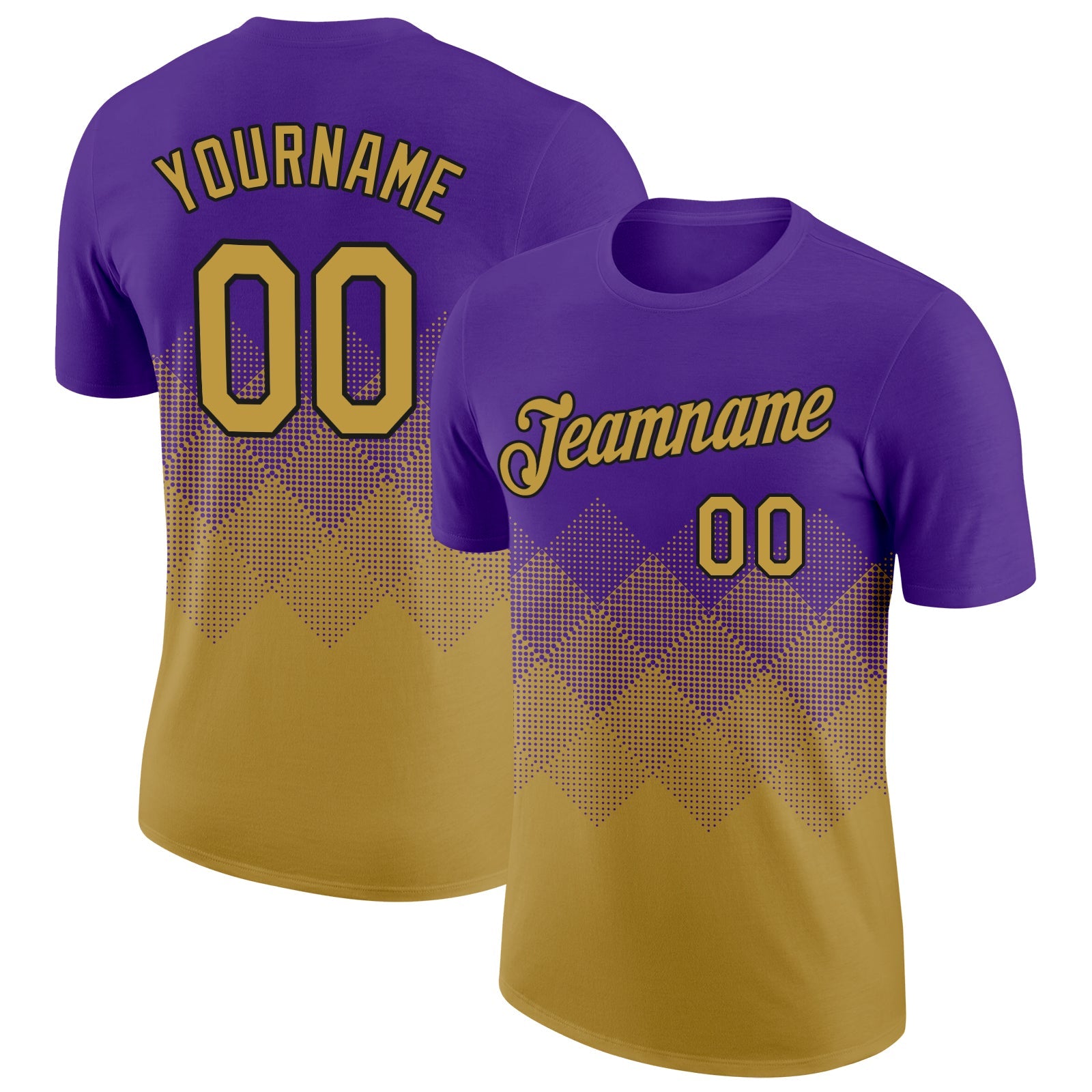Custom Purple Old Gold-Black 3D Pattern Design Gradient Square Shapes Performance T-Shirt - Main View