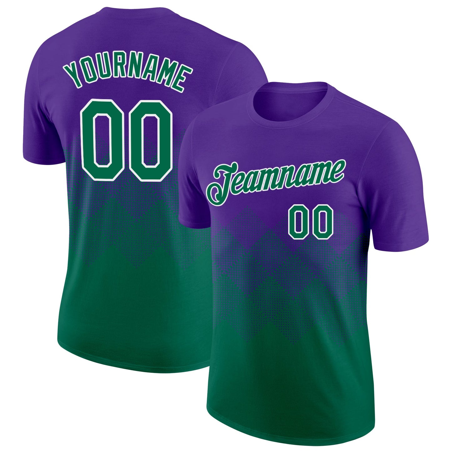 Custom Purple Kelly Green-White 3D Pattern Design Gradient Square Shapes Performance T-Shirt - Main View