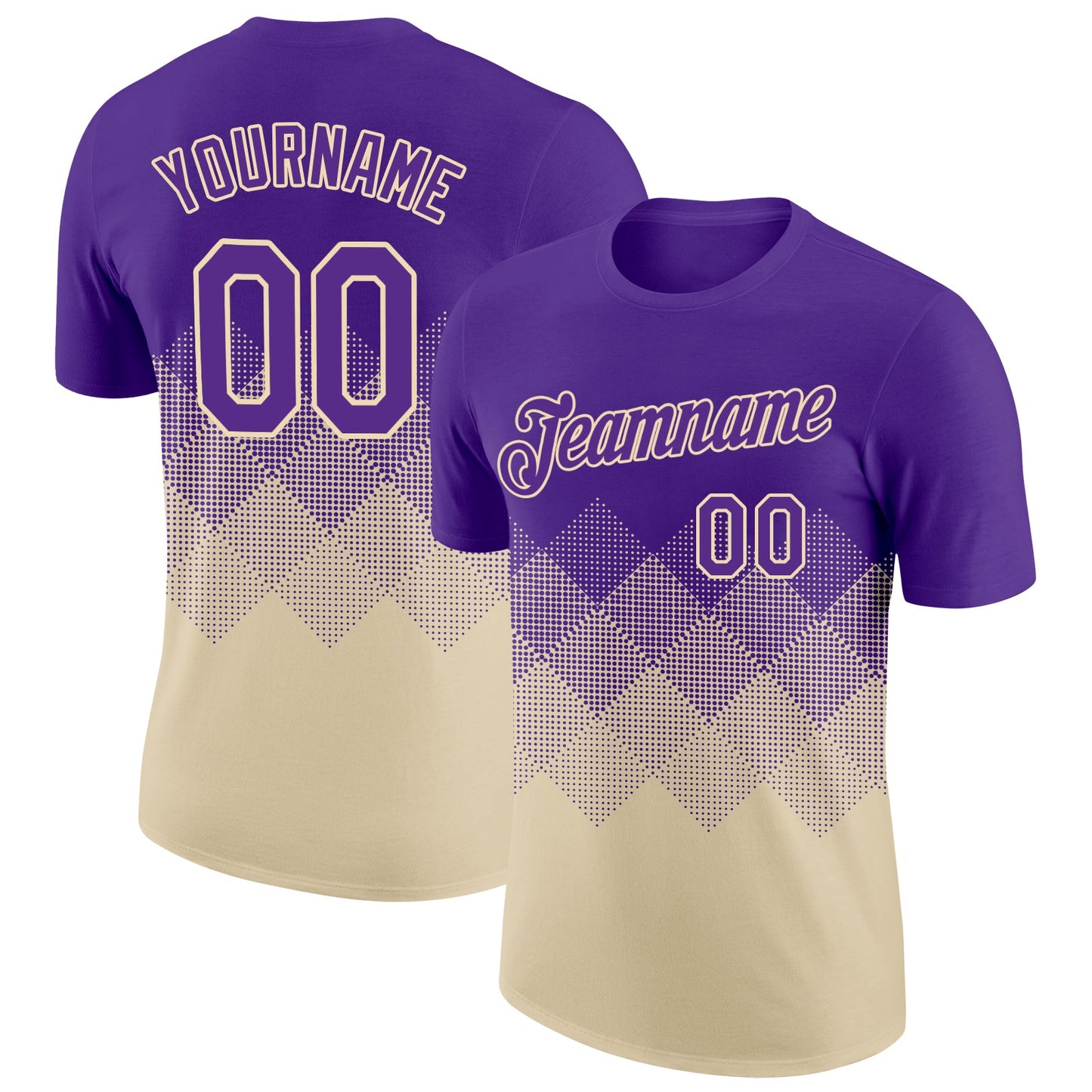 Custom Purple Cream 3D Pattern Design Gradient Square Shapes Performance T-Shirt - Main View