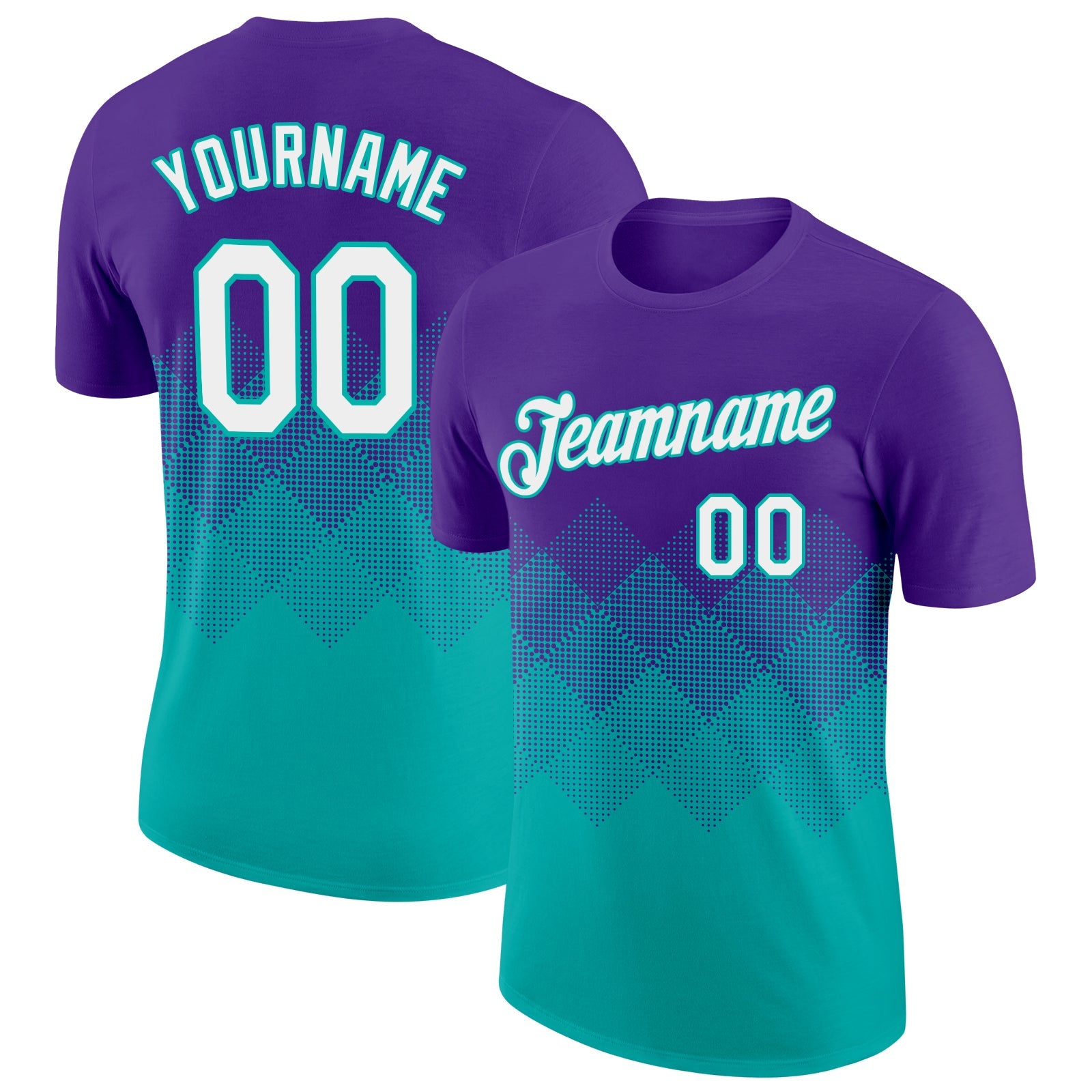 Custom Purple White-Aqua 3D Pattern Design Gradient Square Shapes Performance T-Shirt - Main View