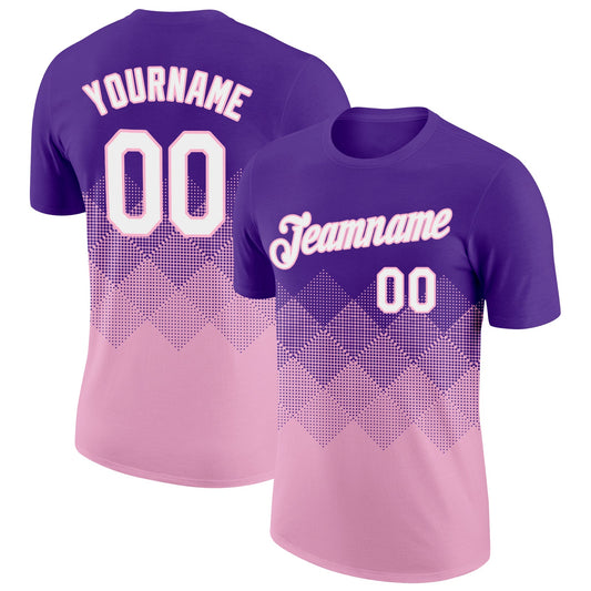 Custom Purple White-Light Pink 3D Pattern Design Gradient Square Shapes Performance T-Shirt - Main View