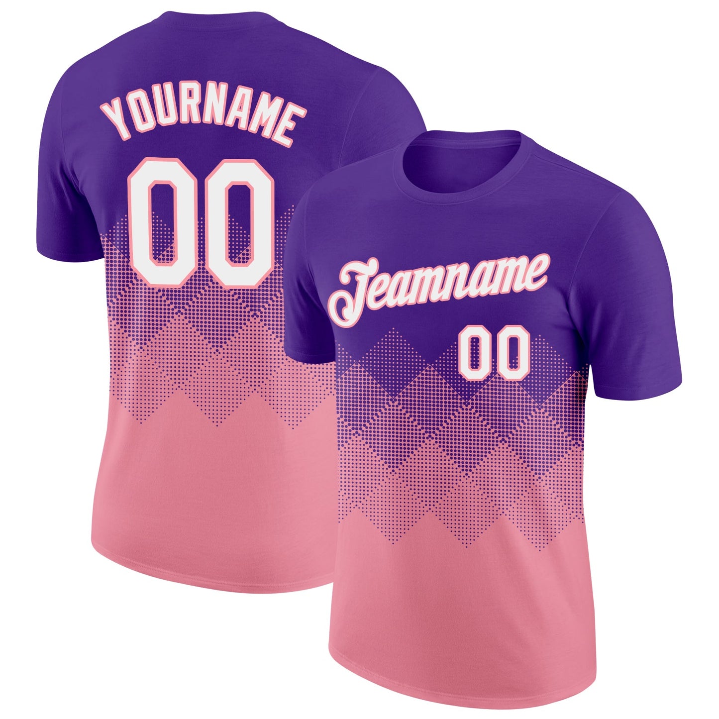 Custom Purple White-Medium Pink 3D Pattern Design Gradient Square Shapes Performance T-Shirt - Main View
