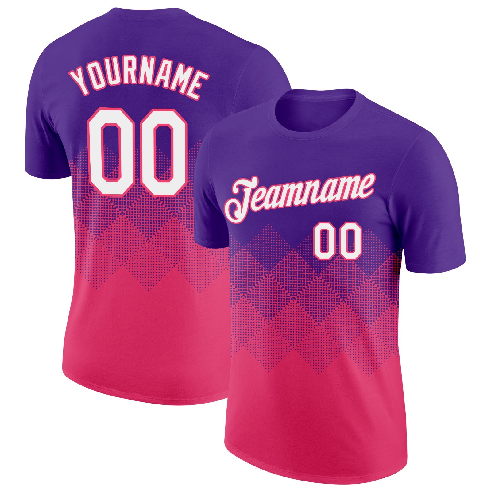 Custom Purple White-Neon Pink 3D Pattern Design Gradient Square Shapes Performance T-Shirt - Main View