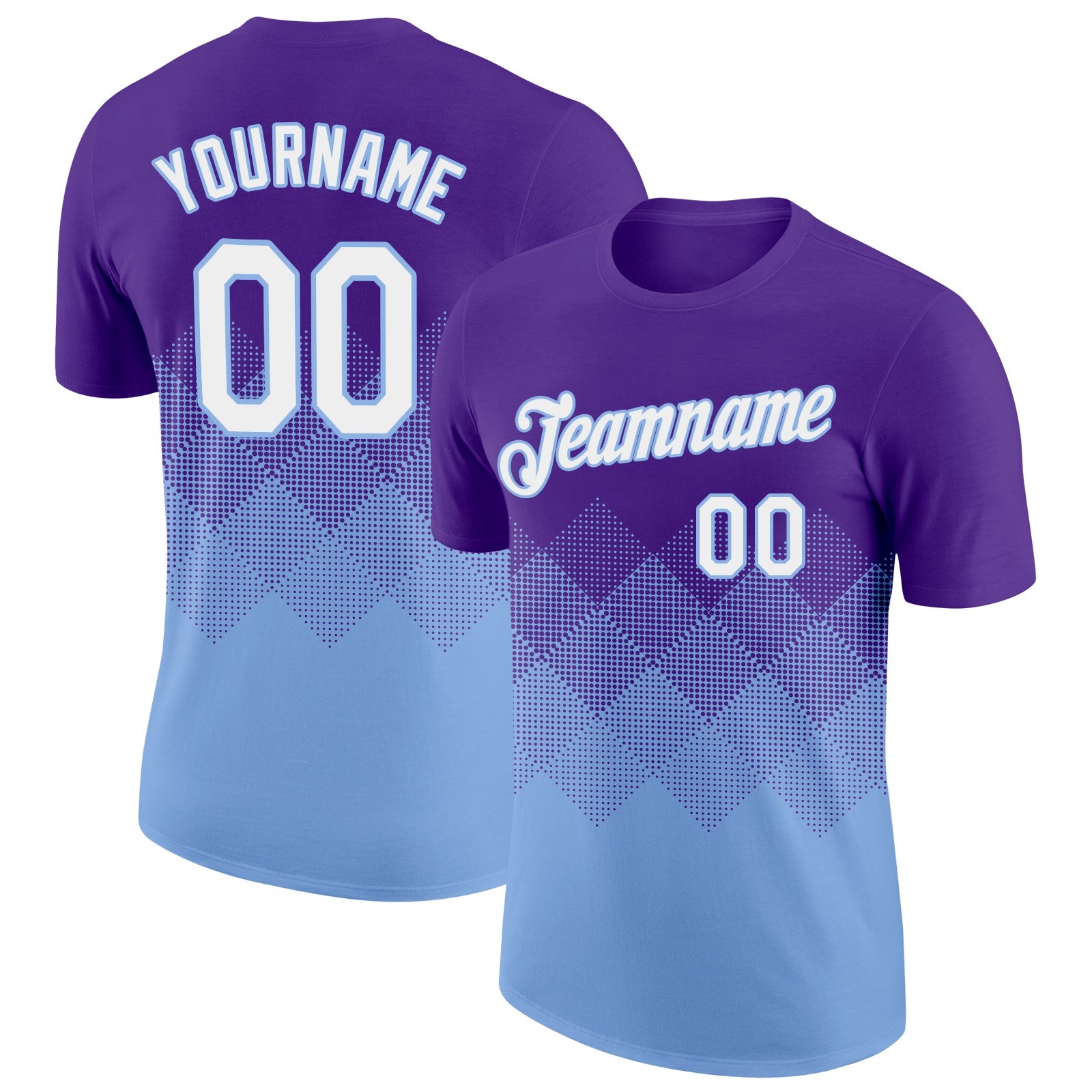 Custom Purple White-Light Blue 3D Pattern Design Gradient Square Shapes Performance T-Shirt - Main View