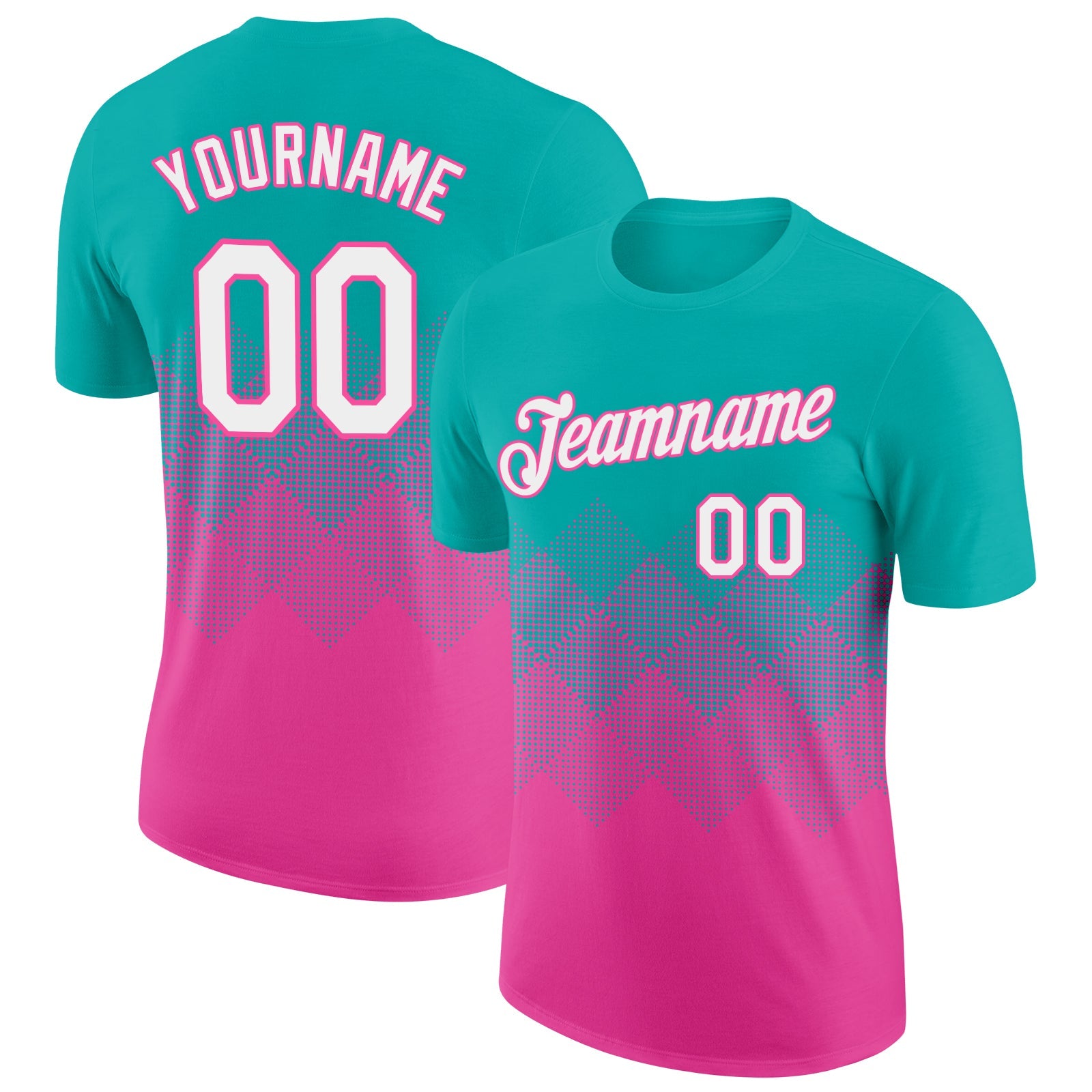 Custom Aqua White-Pink 3D Pattern Design Gradient Square Shapes Performance T-Shirt - Main View