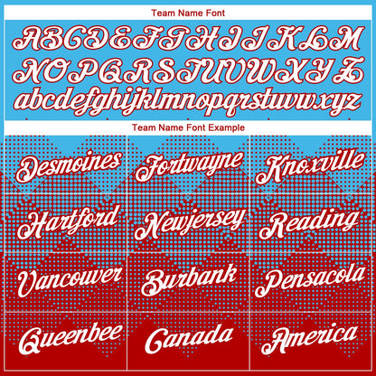 Custom Sky Blue White-Red 3D Pattern Design Gradient Square Shapes Performance T-Shirt view 3