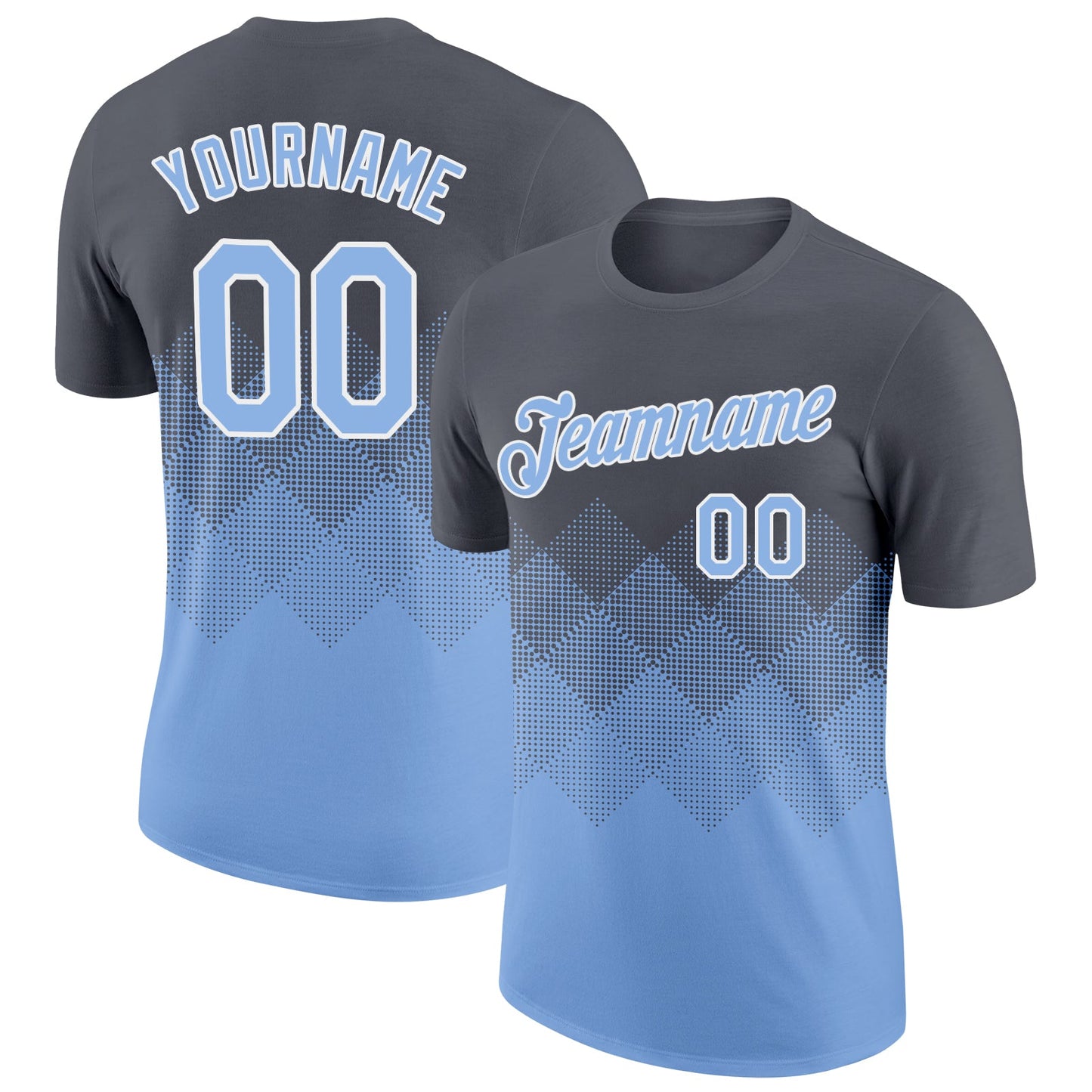 Custom Steel Gray Light Blue-White 3D Pattern Design Gradient Square Shapes Performance T-Shirt - Main View
