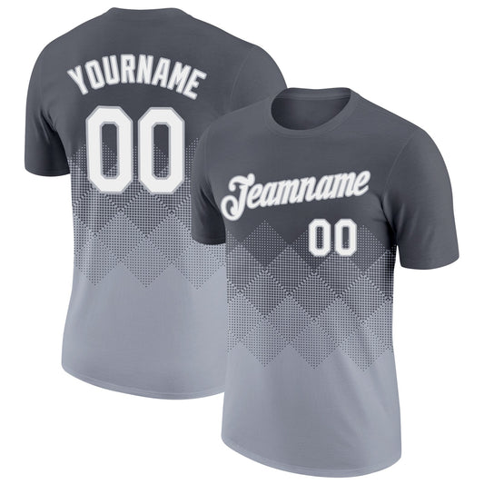 Custom Steel Gray White-Gray 3D Pattern Design Gradient Square Shapes Performance T-Shirt - Main View