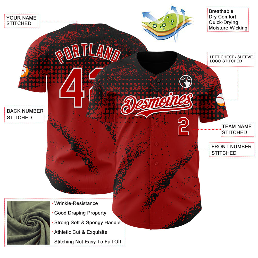 Custom Black Red-White Splash Grunge Fragment Authentic Baseball Jersey view 3